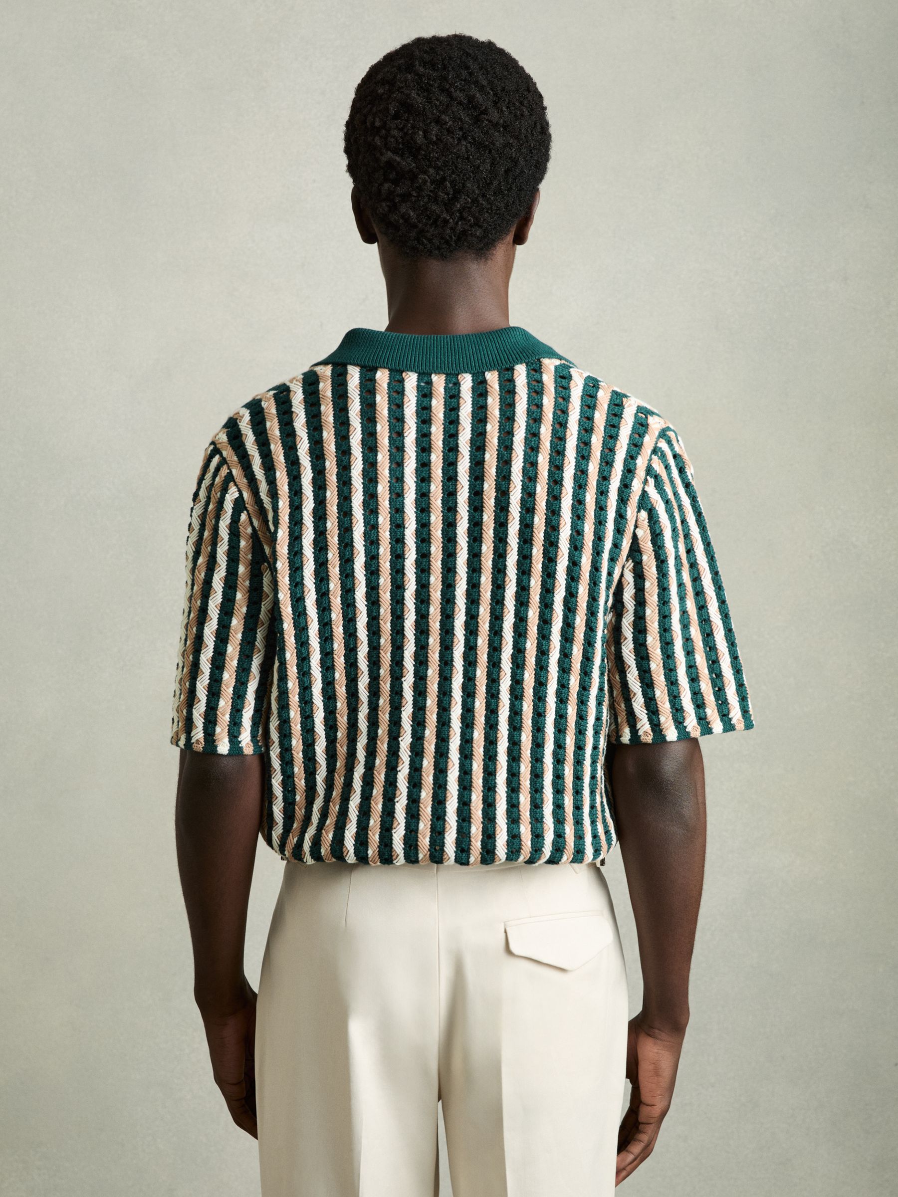 Textured-Knit Cuban-Collar Shirt in Green