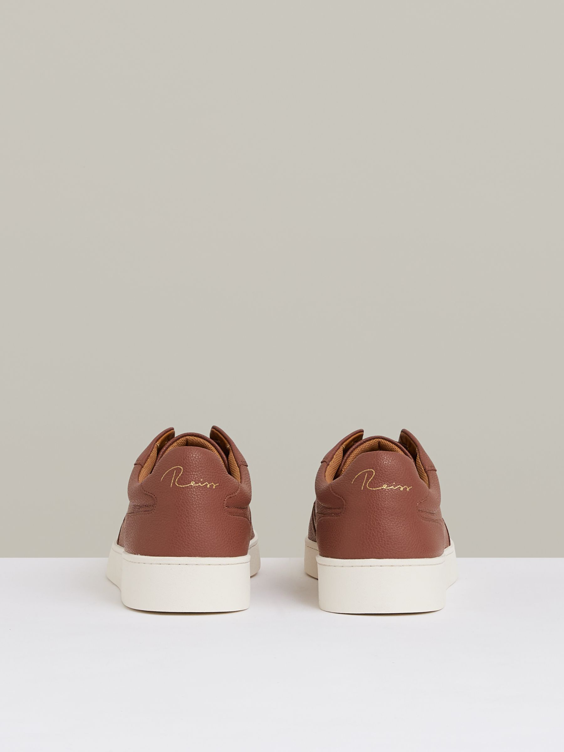 Grained Leather Elasticated Lace Trainers in Terracotta Brown