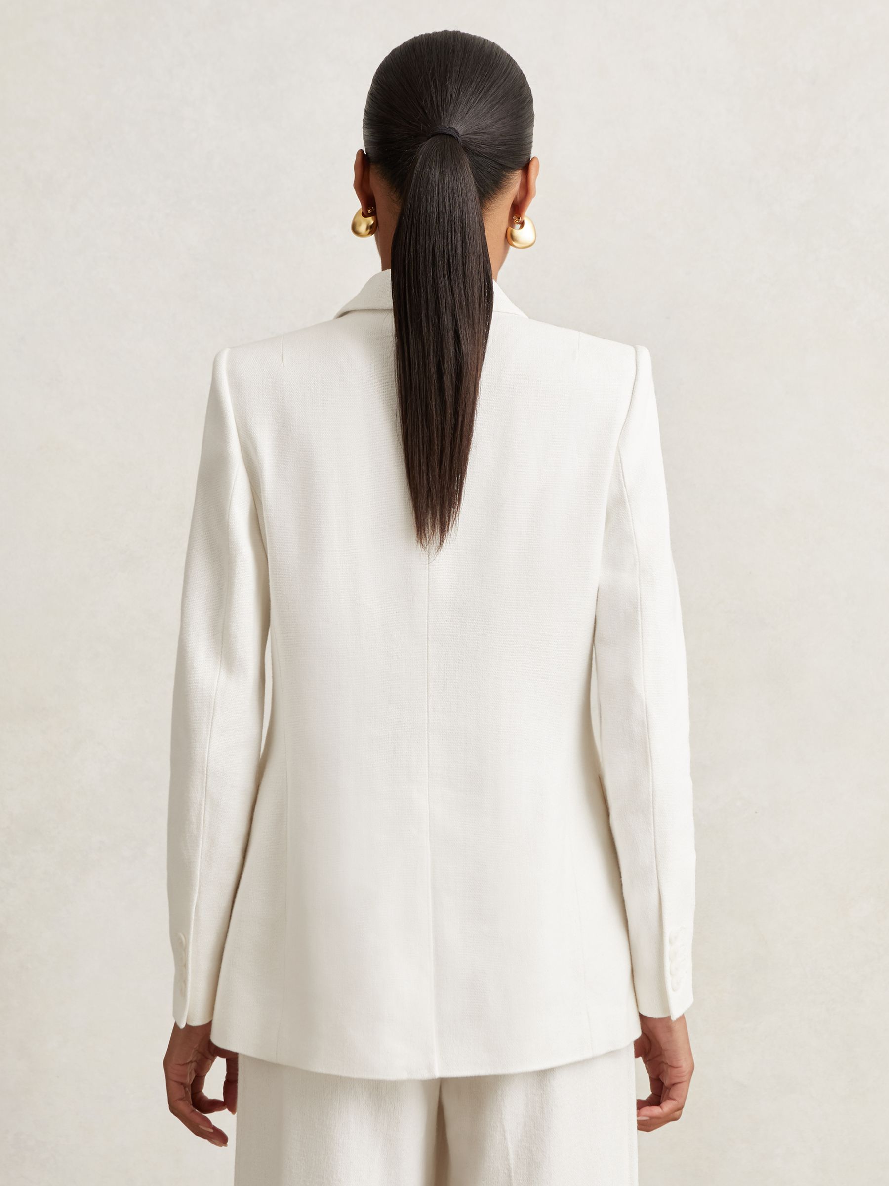 Linen-Blend Double-Breasted Suit Jacket in White