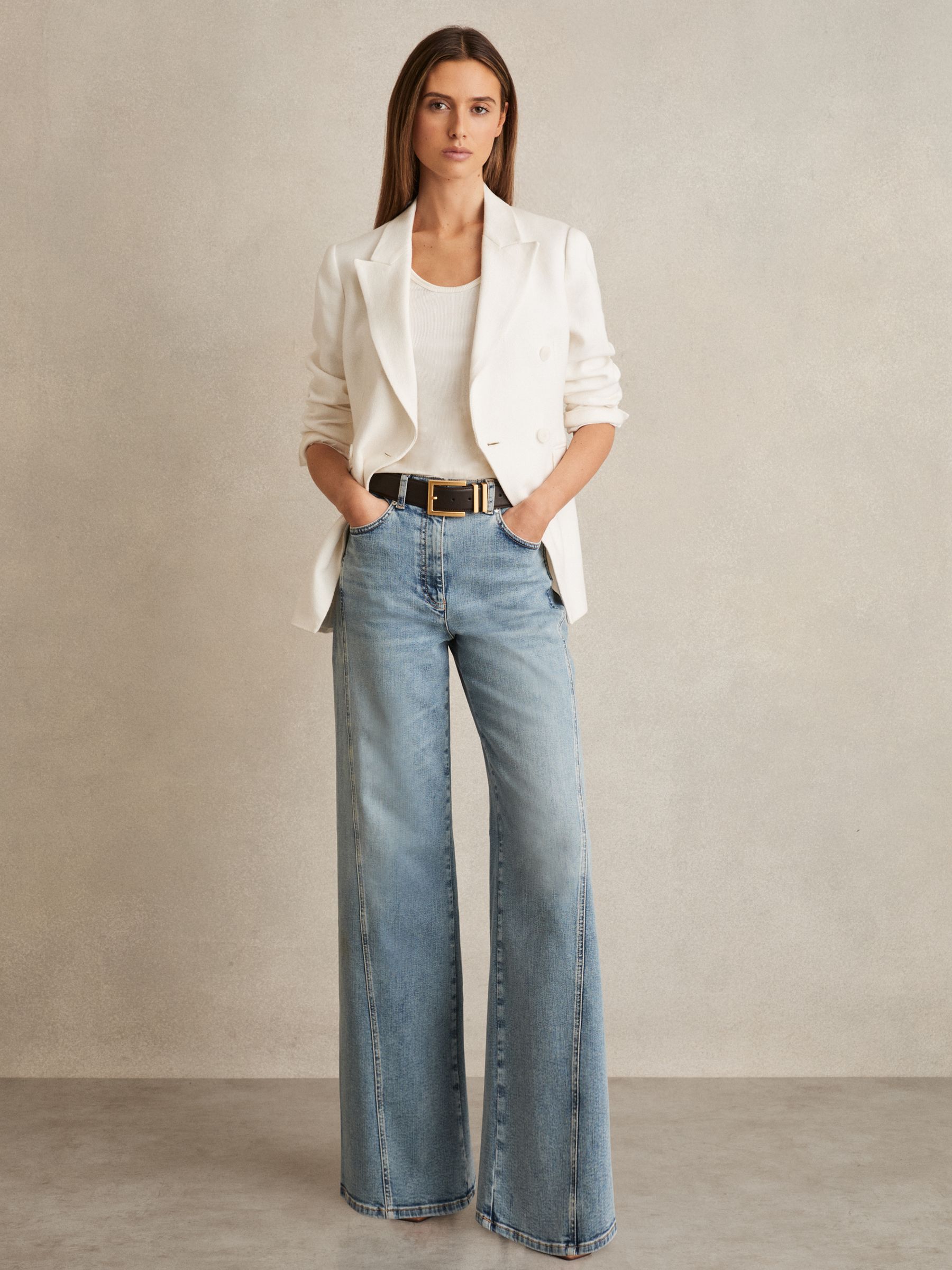 Petite Twist Seam Wide Leg Jeans in Light Blue