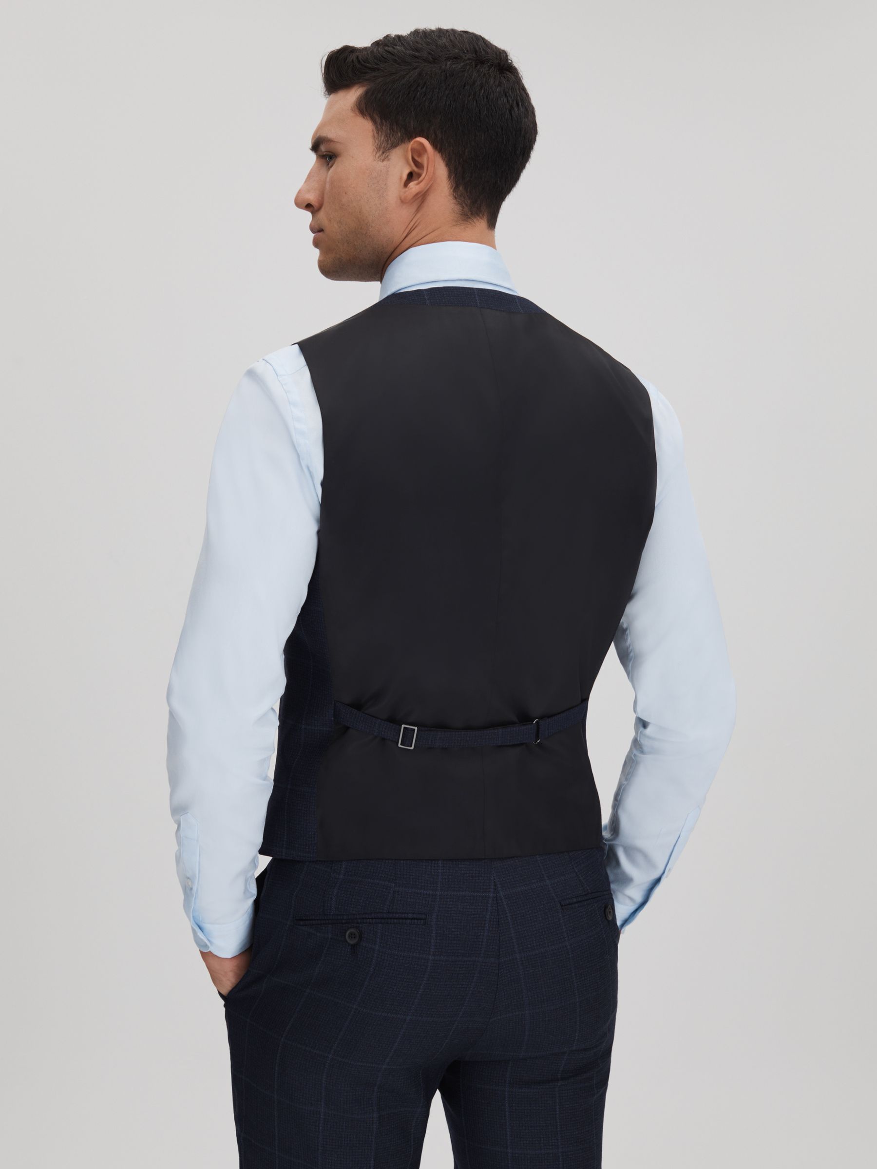 Klink Navy Wool Check Single Breasted Slim Fit Waistcoat