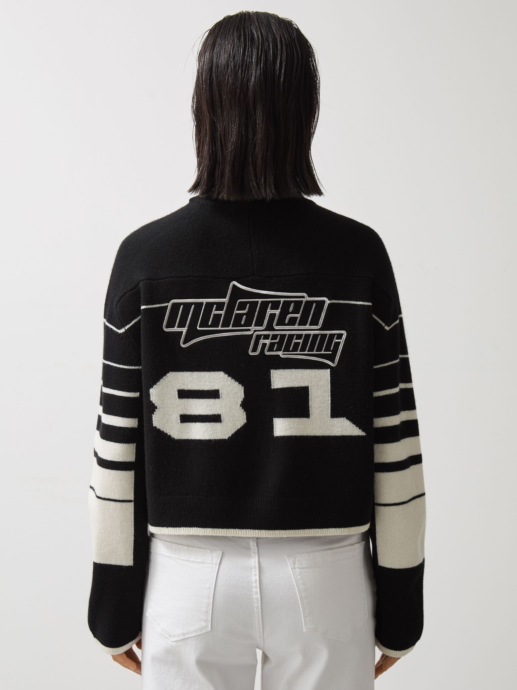 McLaren F1 Team Wool-Cashmere Cropped Jumper in Black/White
