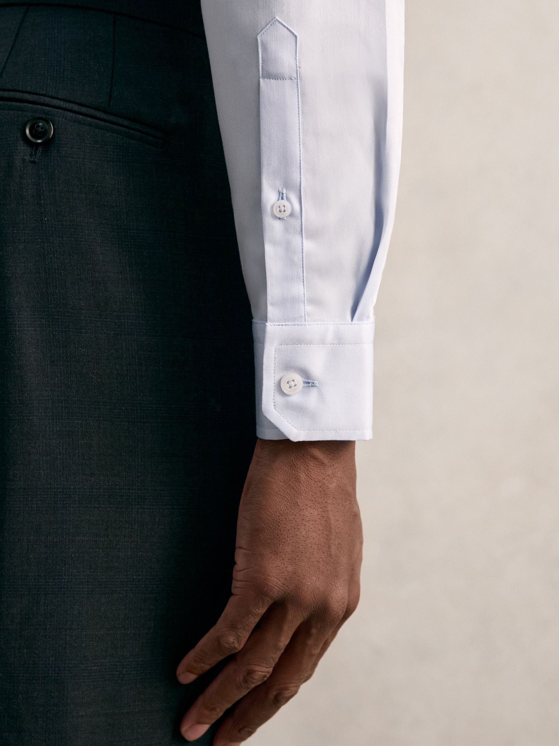 Regular Fit Cotton Sateen Shirt in Mid Blue