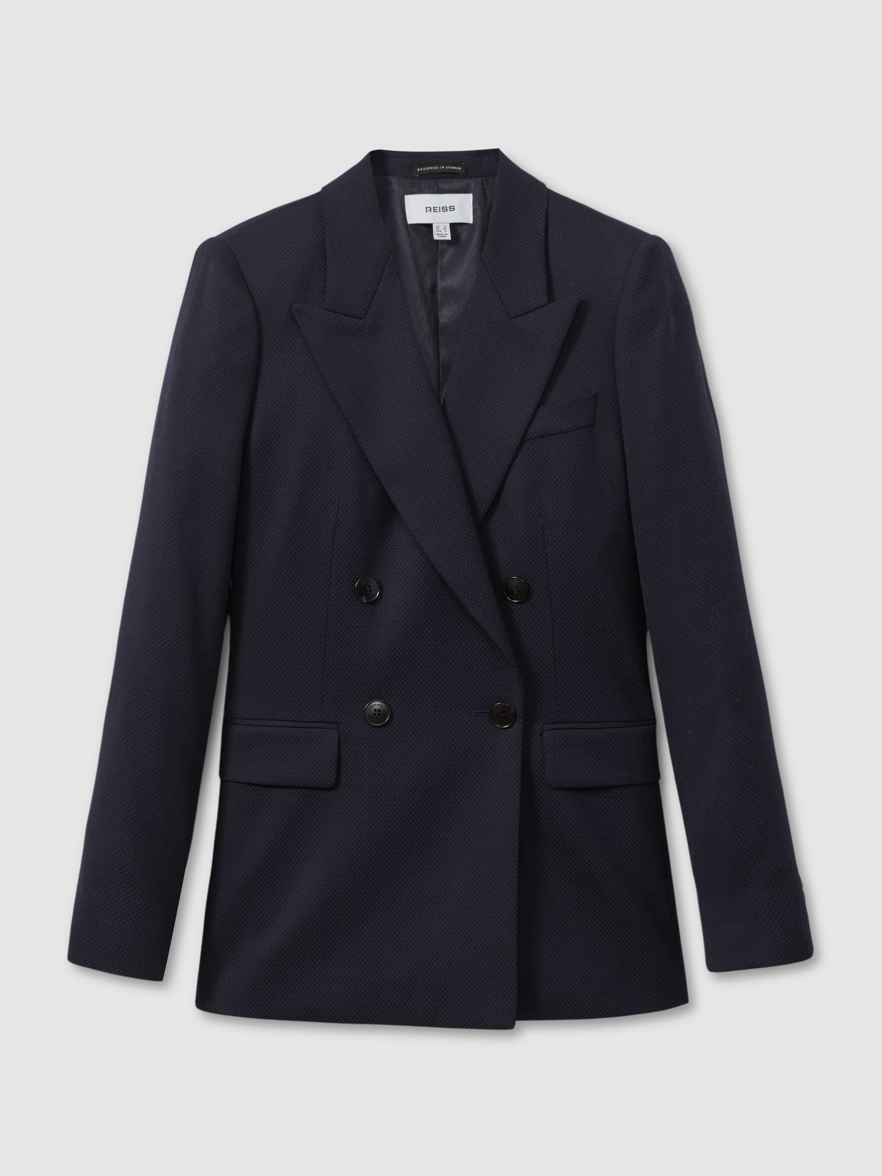 Textured Double Breasted Suit Blazer in Navy