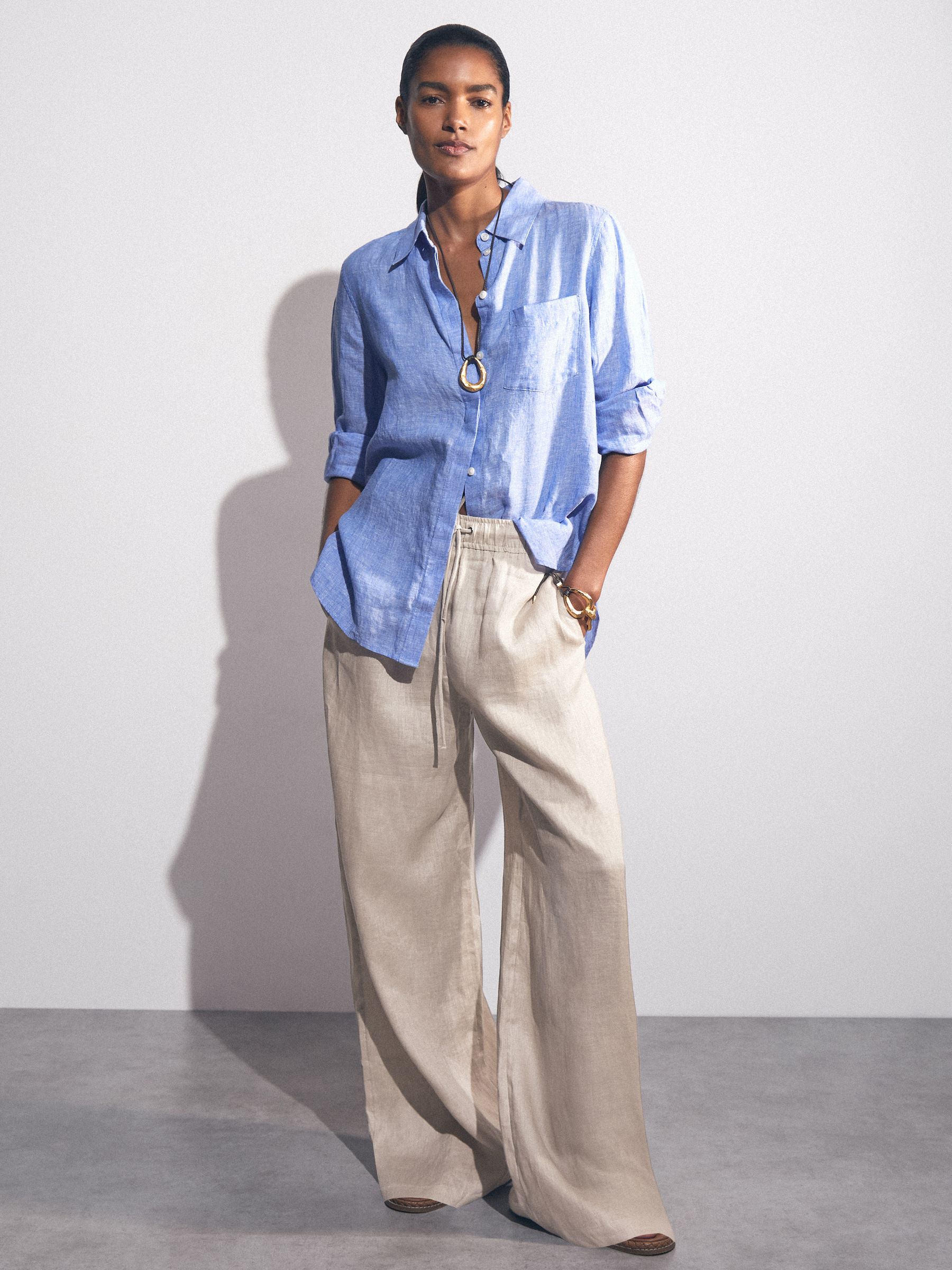 Petite Linen-Blend Wide-Leg Trousers in Neutral