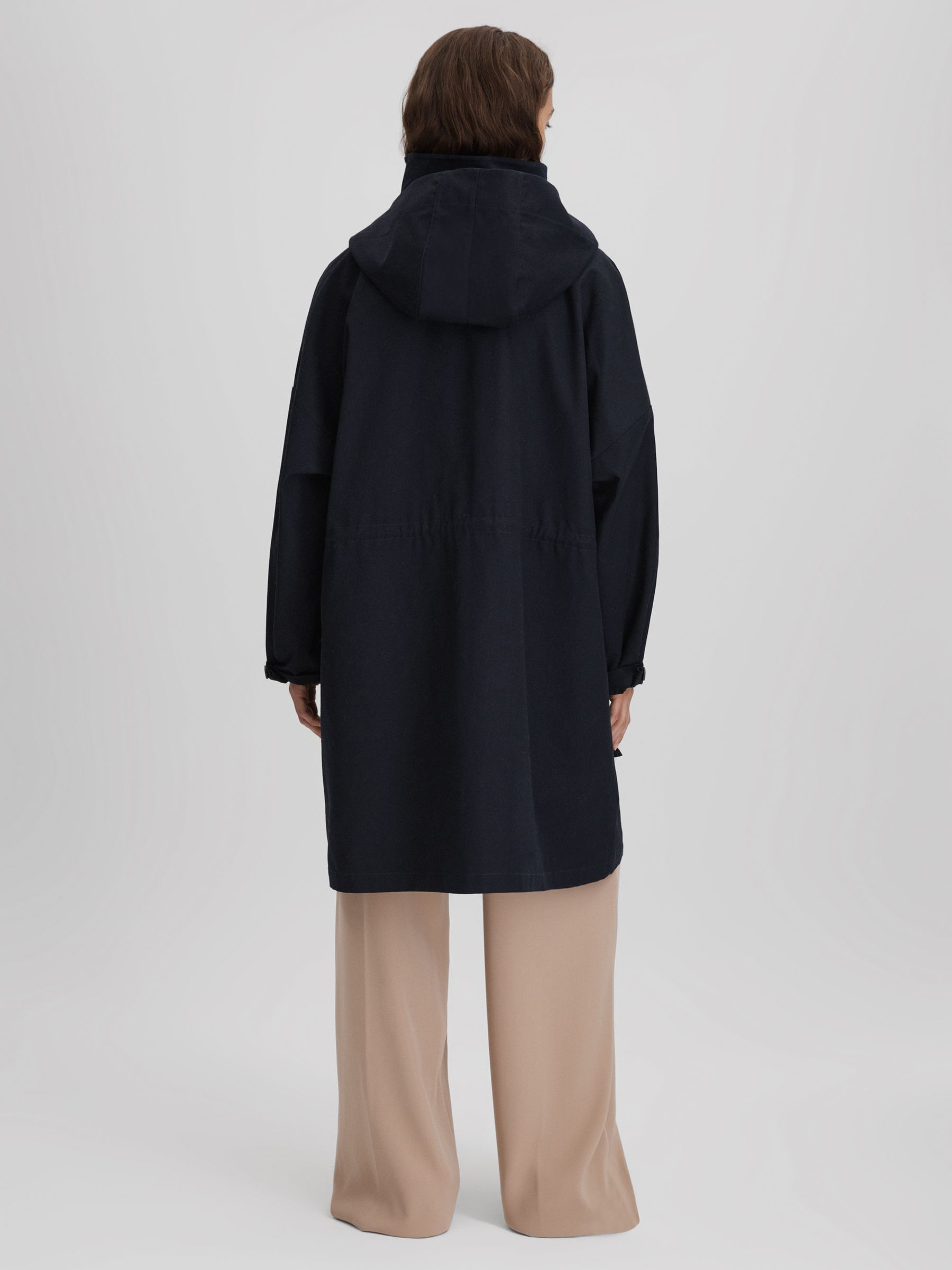 Cotton Parka Coat in Navy