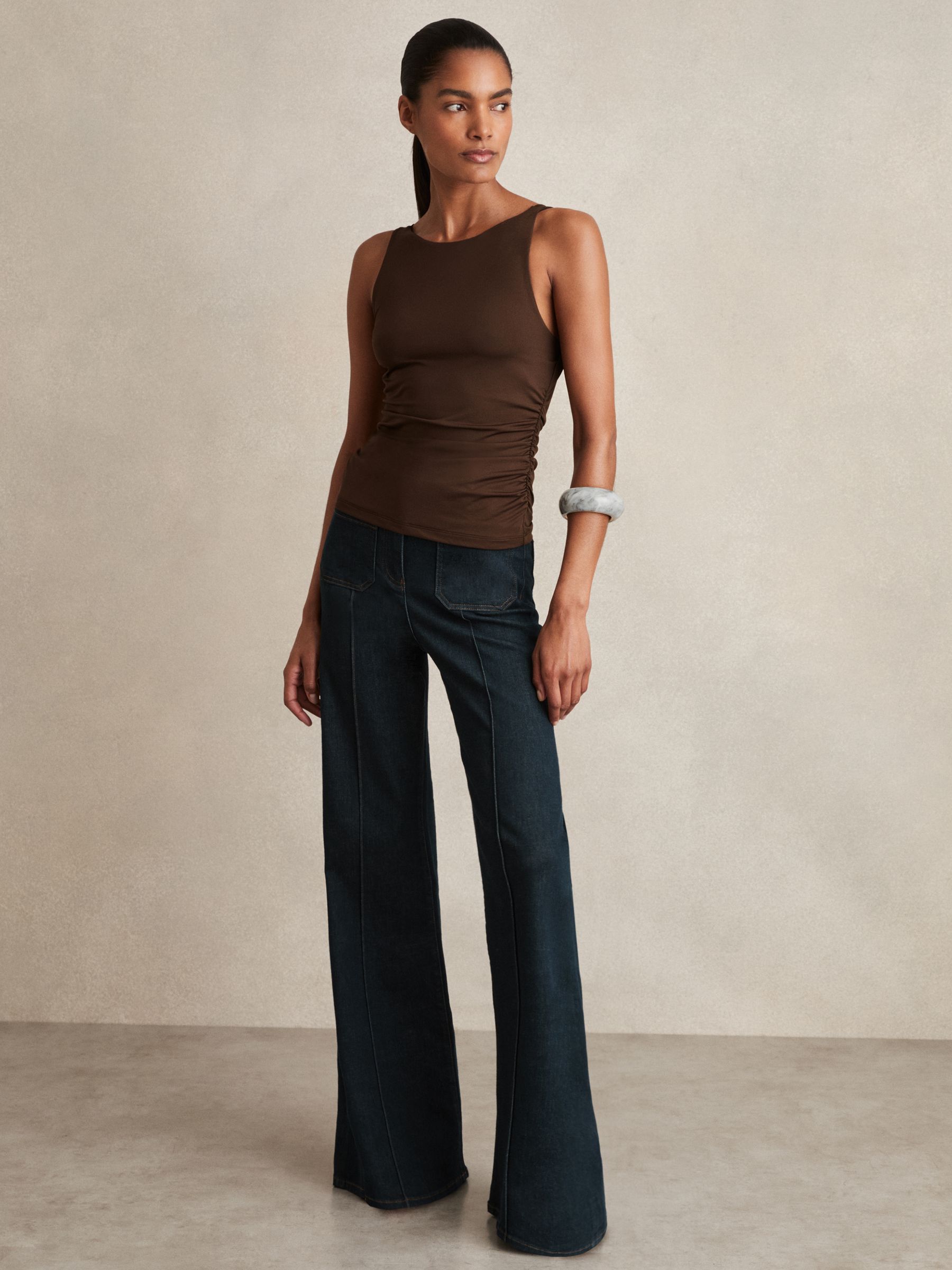 Ruched Jersey Cowl Back Vest in Chocolate Brown