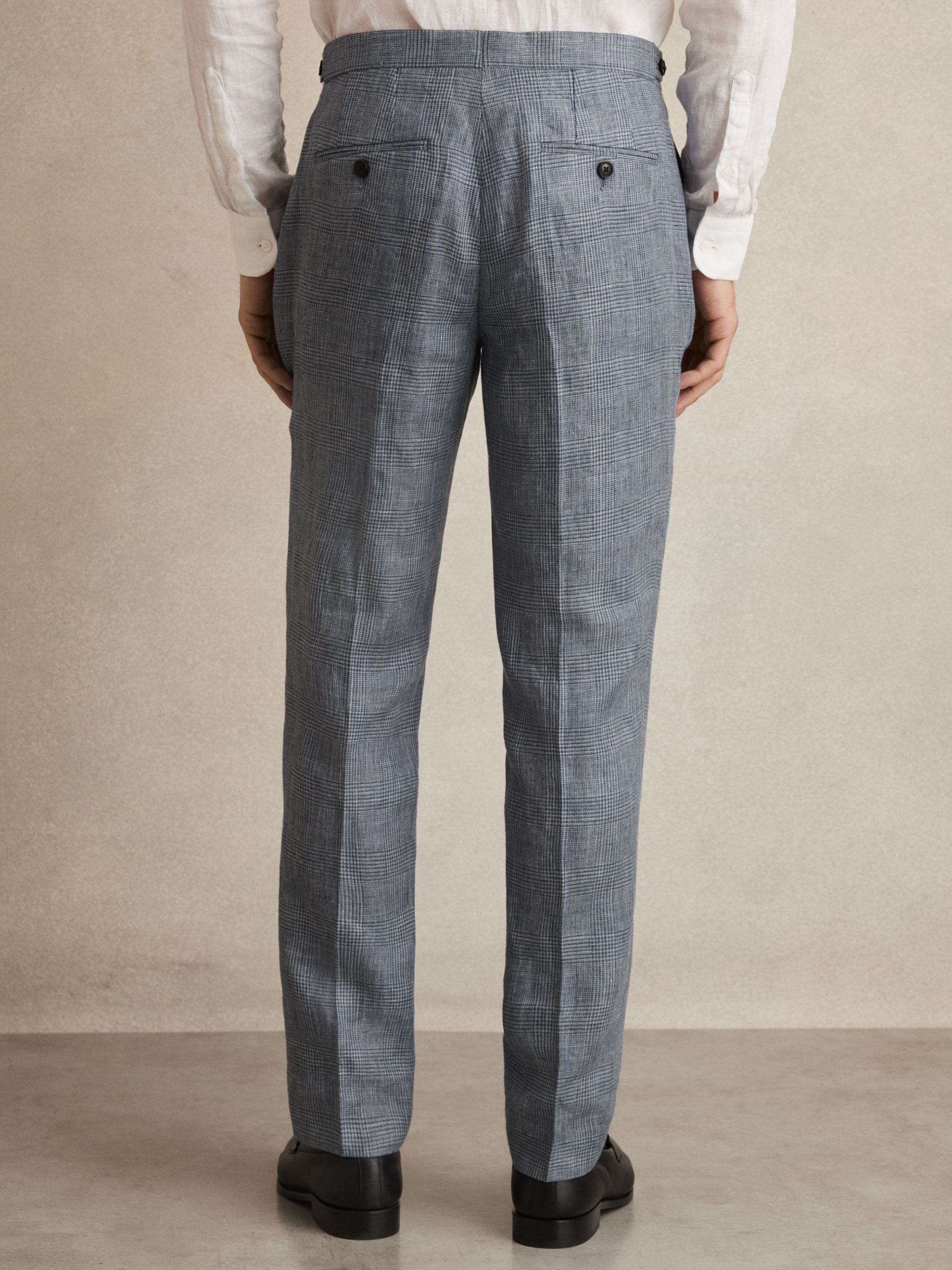 Slim Fit Linen Check Suit Trousers in Soft Blue
