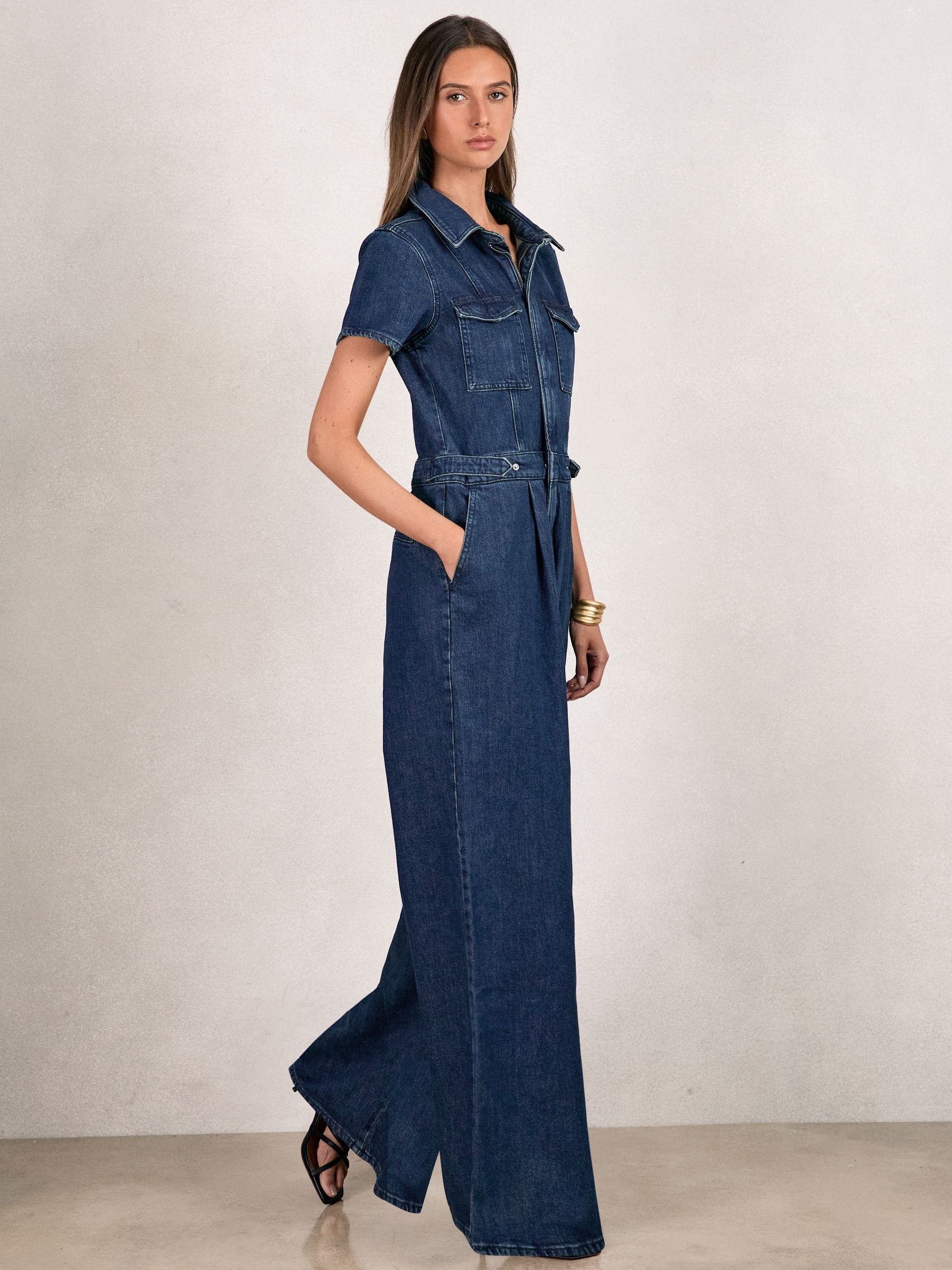 Good American Wide-Leg Denim Jumpsuit in Dark Indigo