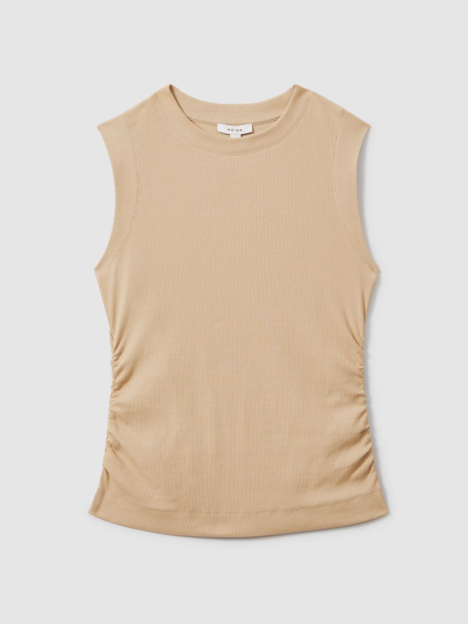 Ribbed Ruched Waist Vest in Camel