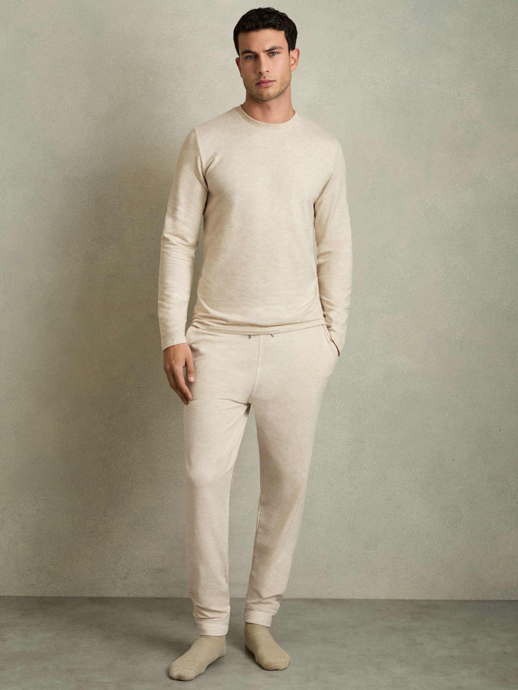 Drawstring Fleece Lined Joggers in Oatmeal Melange