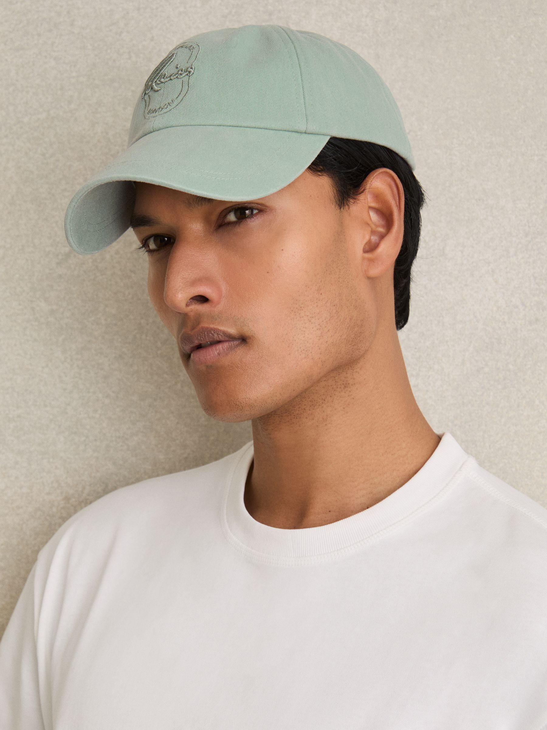 Cotton Logo-Embroidered Baseball Cap in Washed Green