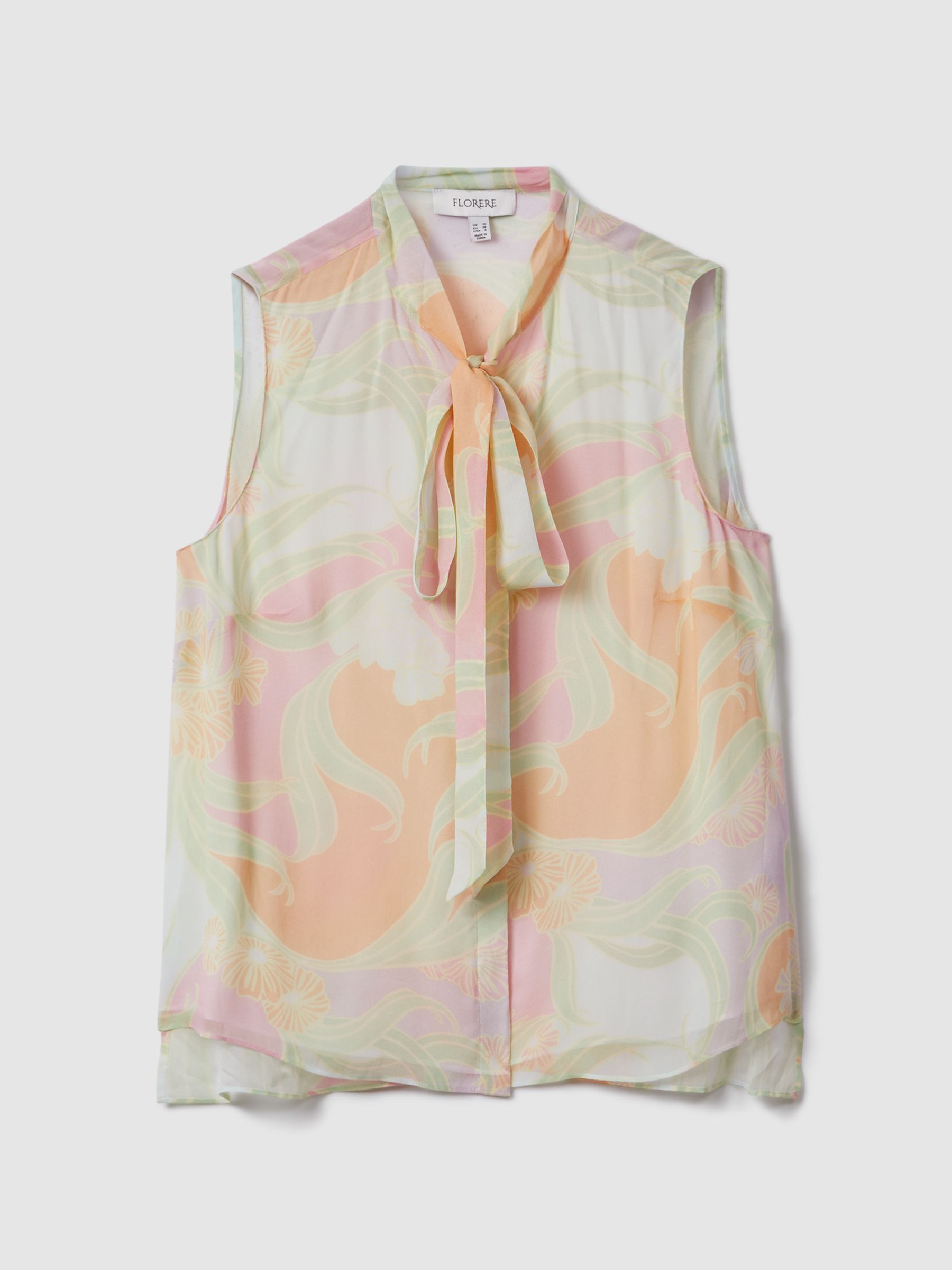 Florere Printed Tie Neck Top in Multi