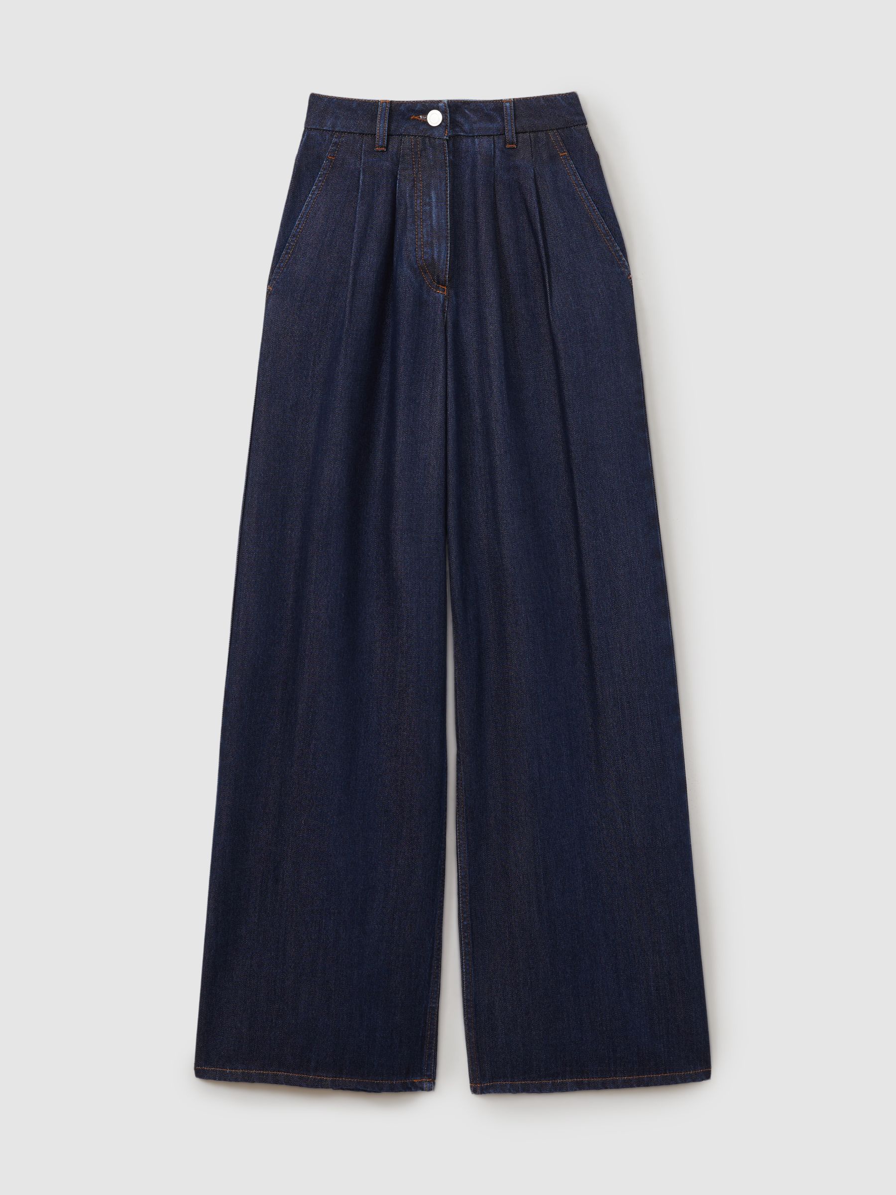 Petite Double Pleat Wide Leg Jeans in Indigo