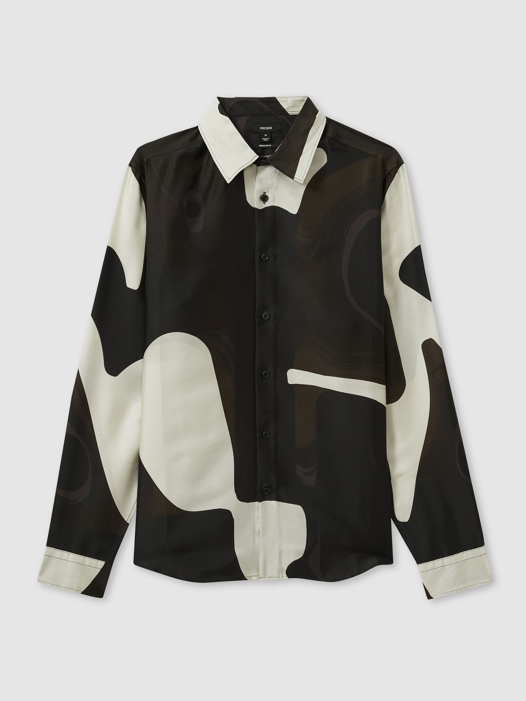 Abstract-Print Poplin Shirt in Chocolate Brown