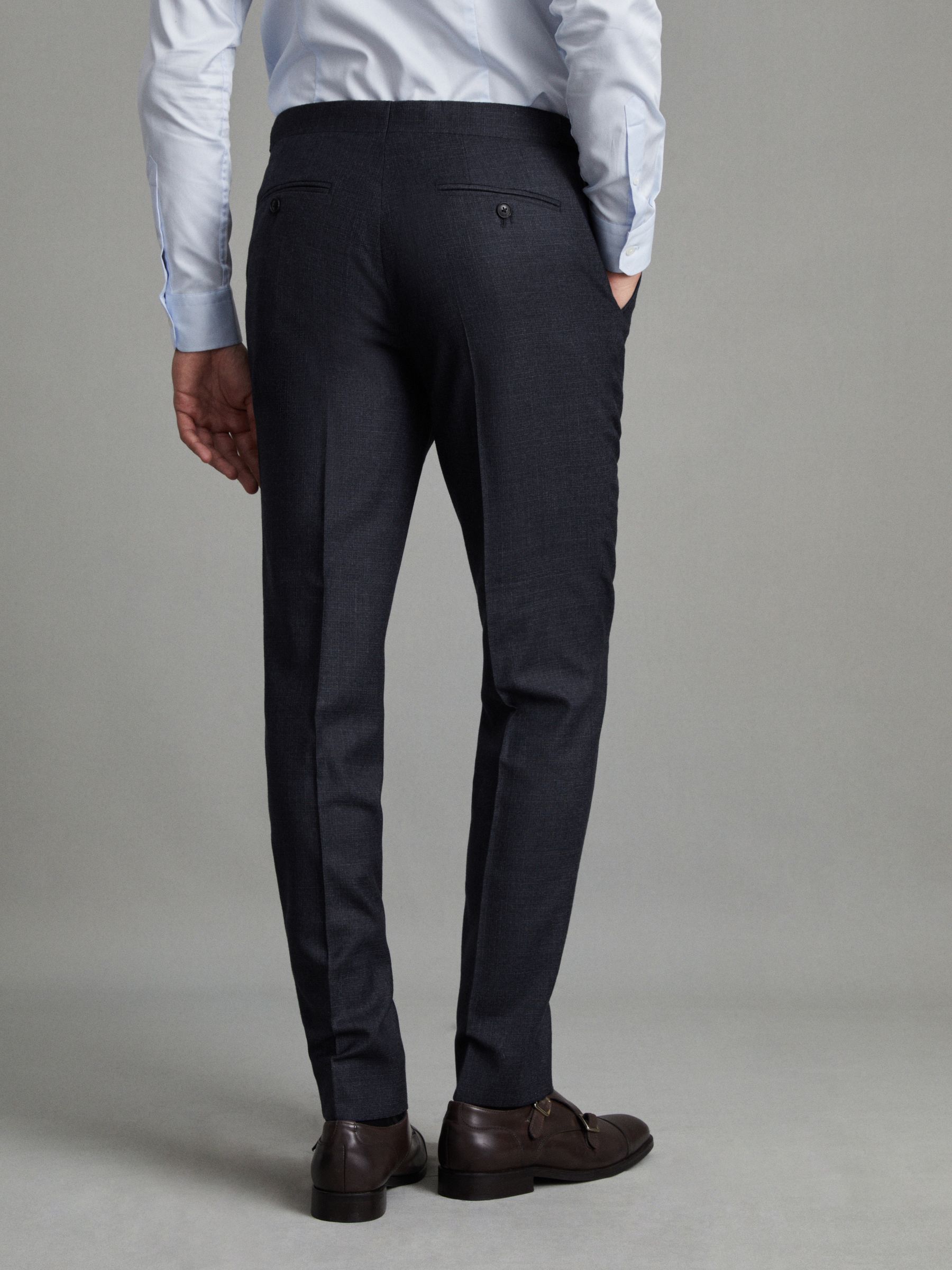 Slim Fit Wool Textured Trousers in Navy