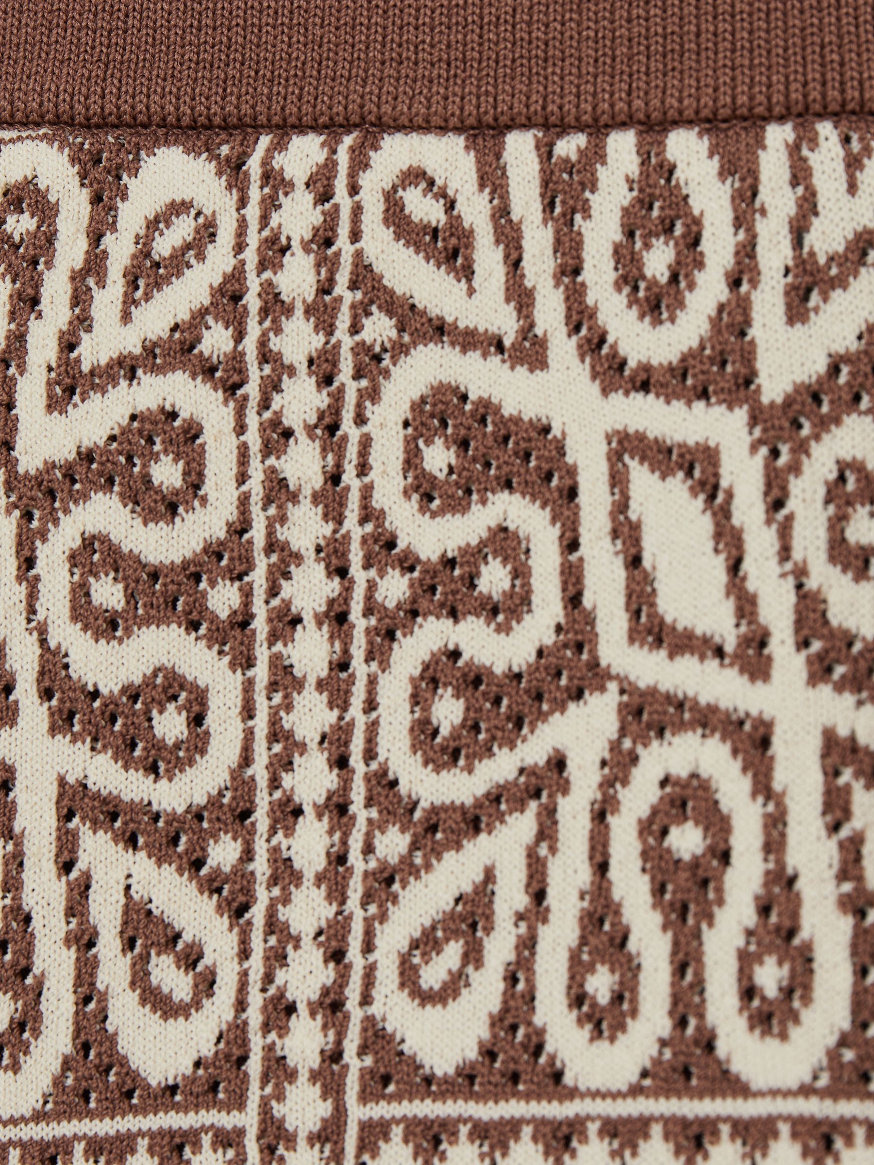 9-13 yrs Tile Pattern Knit Shorts in Brown/Off White