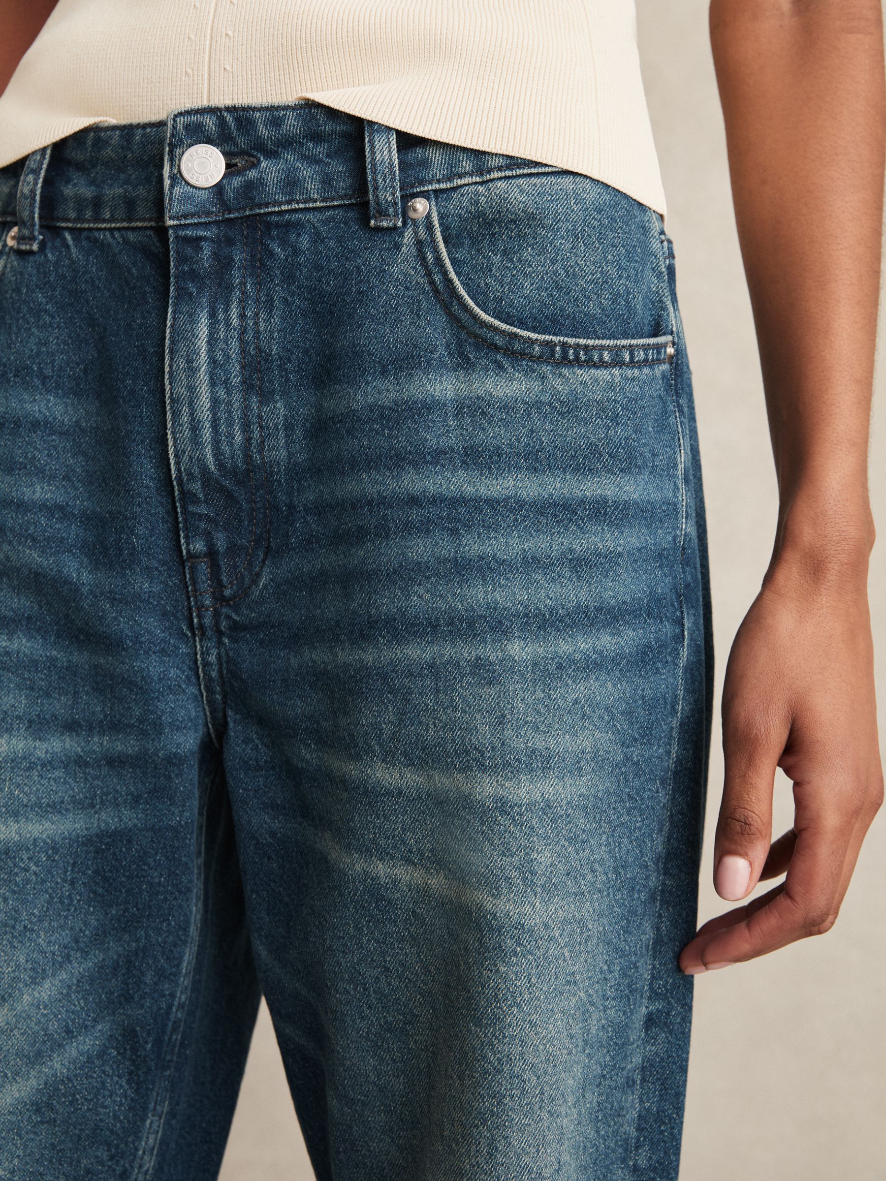 Petite Straight-Leg Turn-Up Jeans in Mid Blue