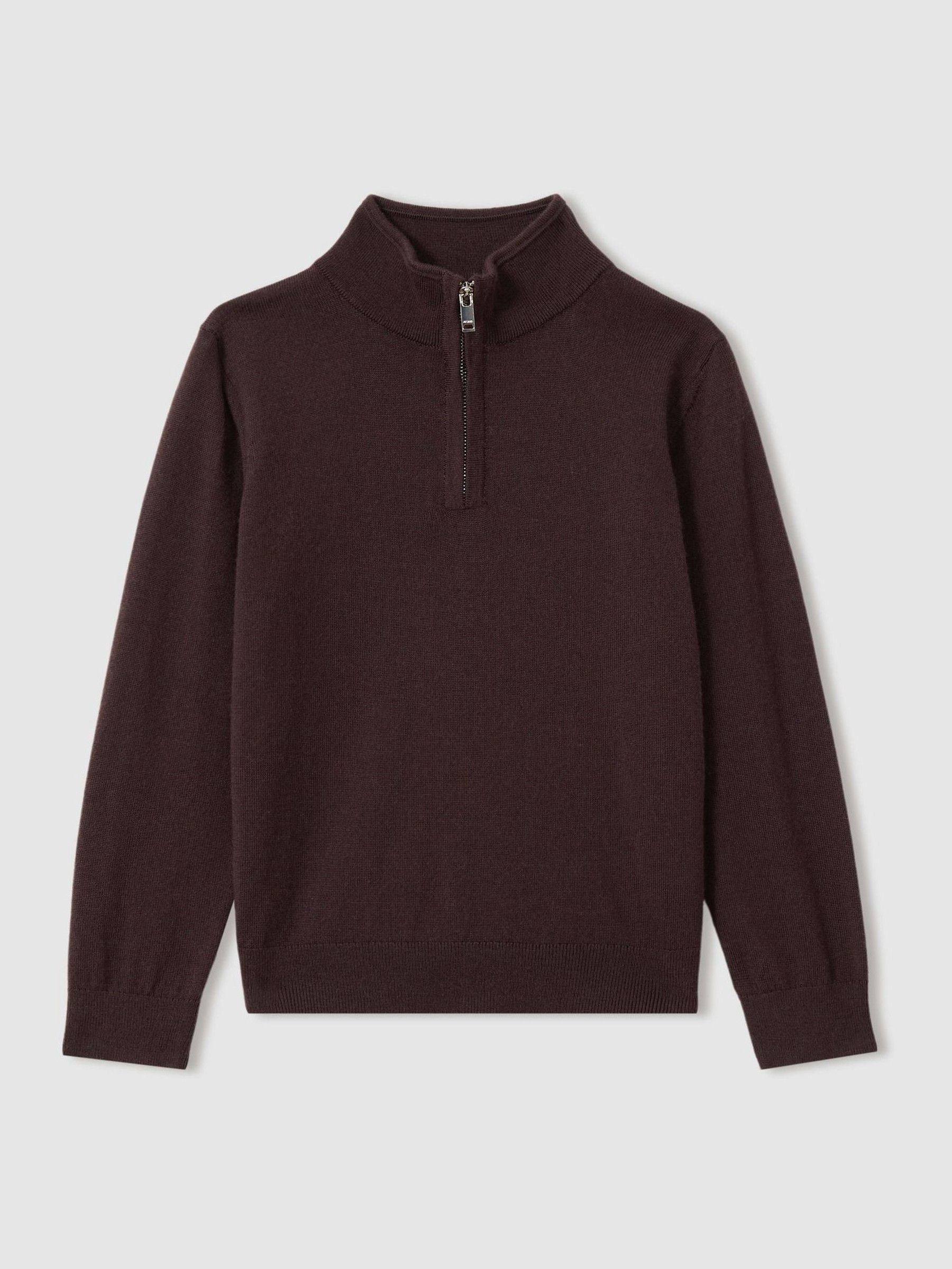3-9 yrs Merino Wool Half-Zip Funnel Neck Jumper in Dark Bordeaux