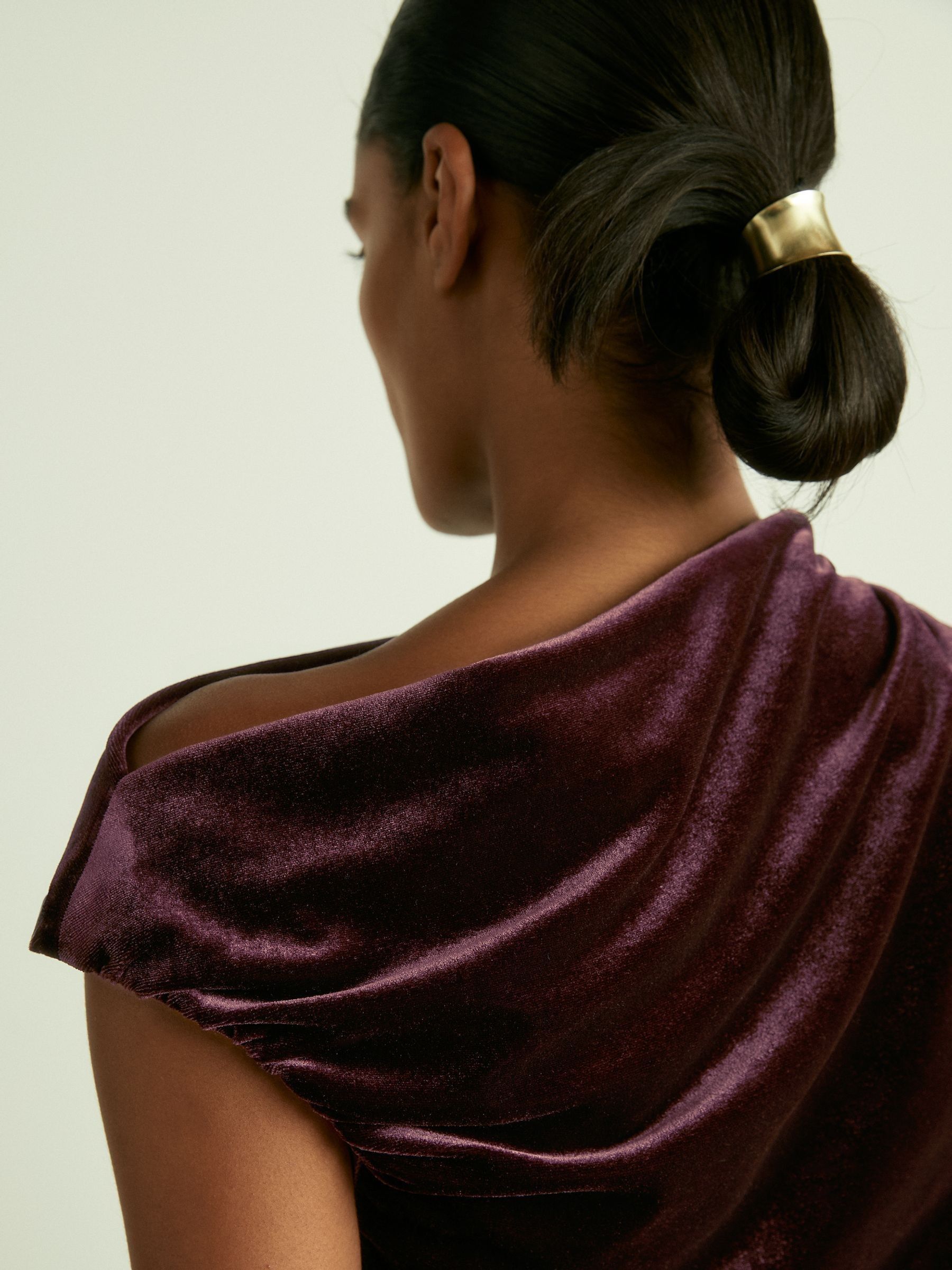 Velvet Drape Off-Shoulder Top in Berry