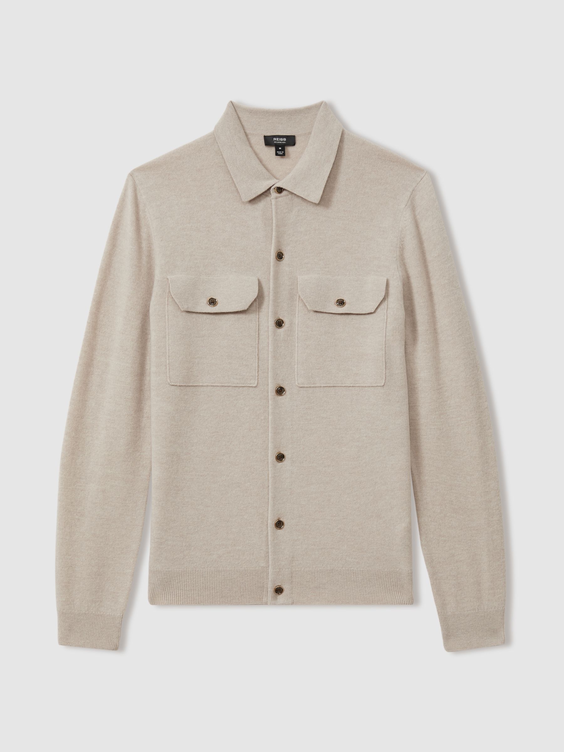 Merino Wool Button-Front Cardigan in Oatmeal