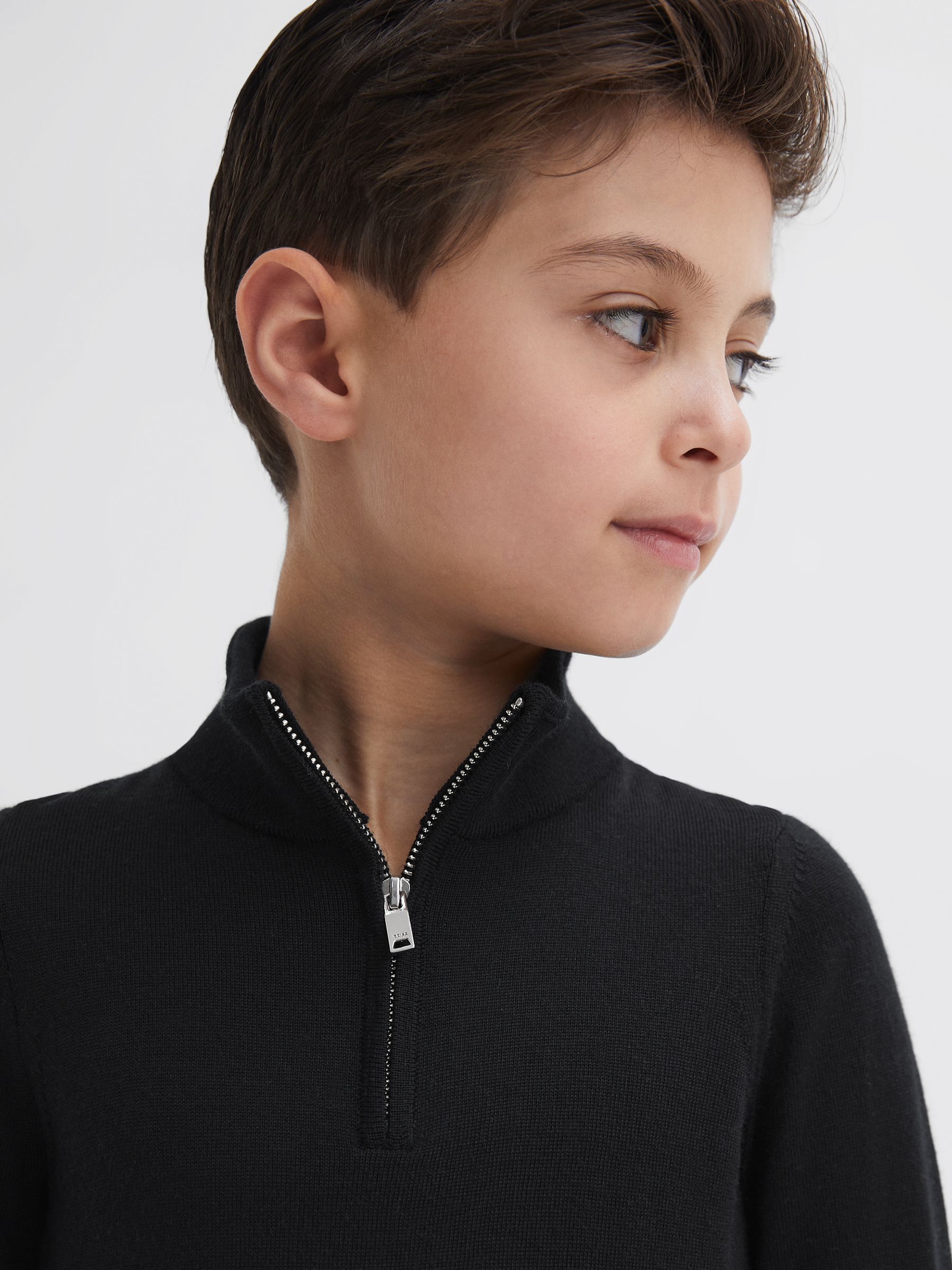 3-9 yrs Merino Wool Zip-Neck Jumper in Black
