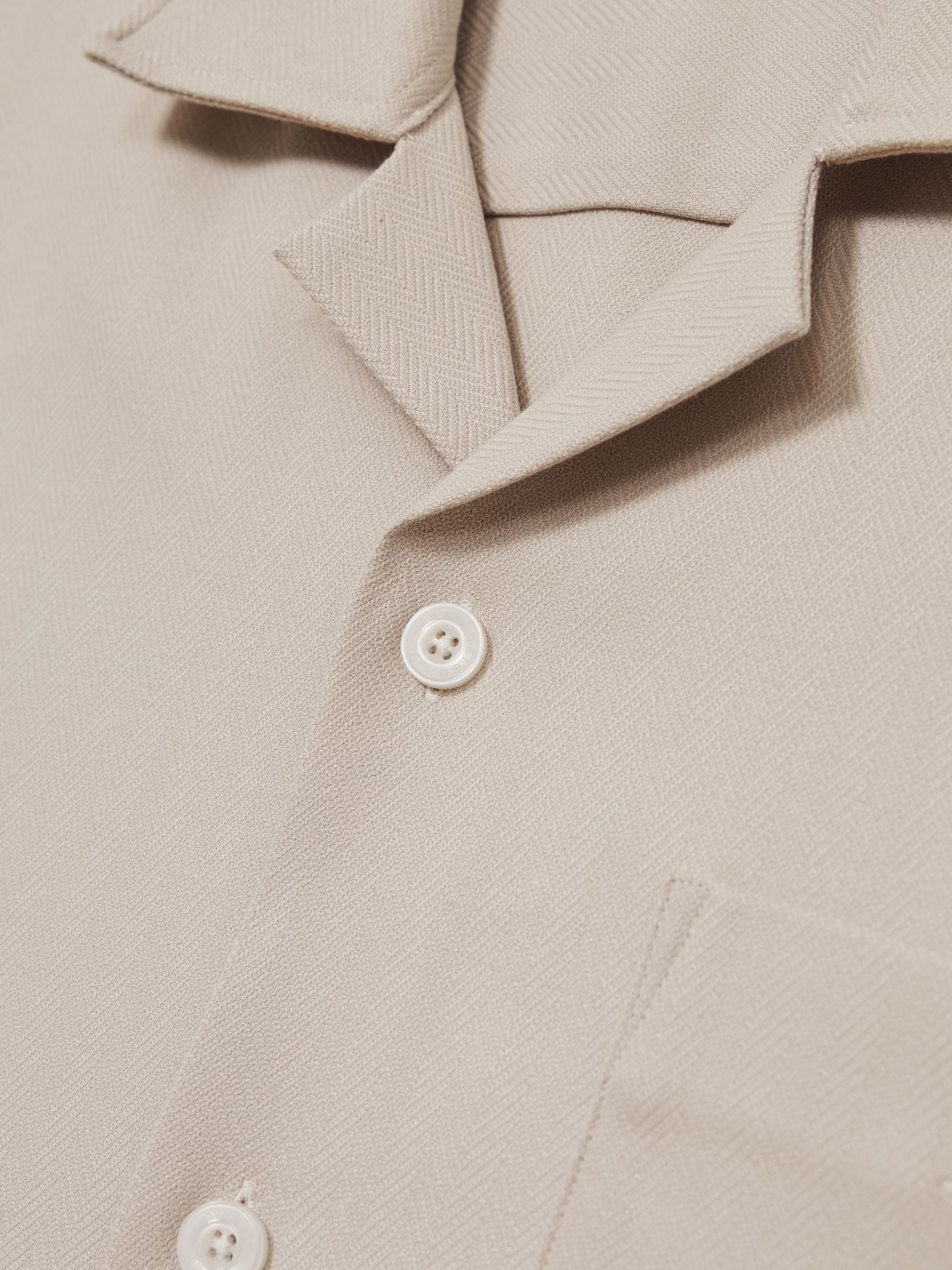 Herringbone Twill Cuban Collar Short Sleeve Shirt in Stone