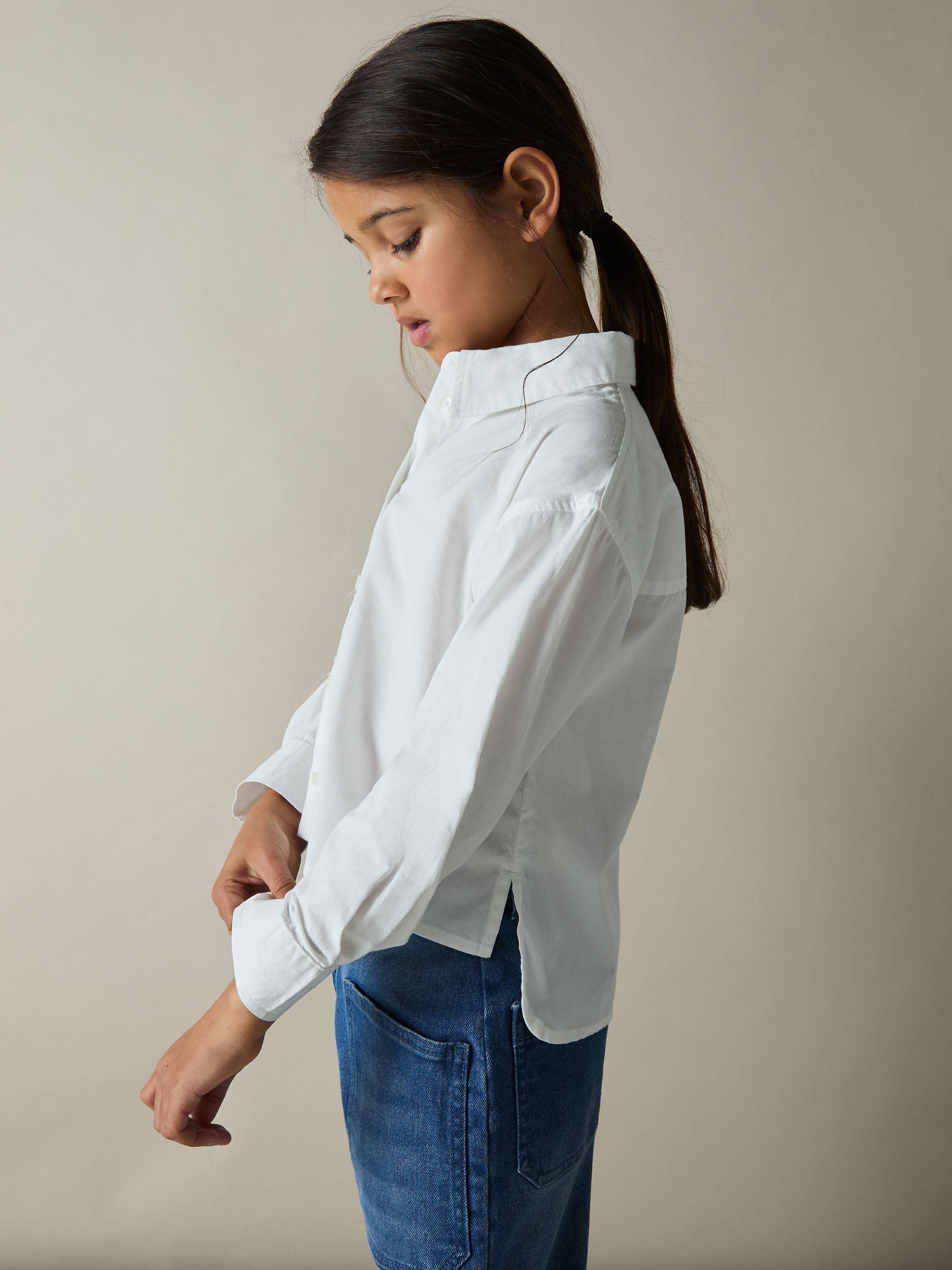 9-13 yrs Cotton-Poplin Button-Down Shirt in White
