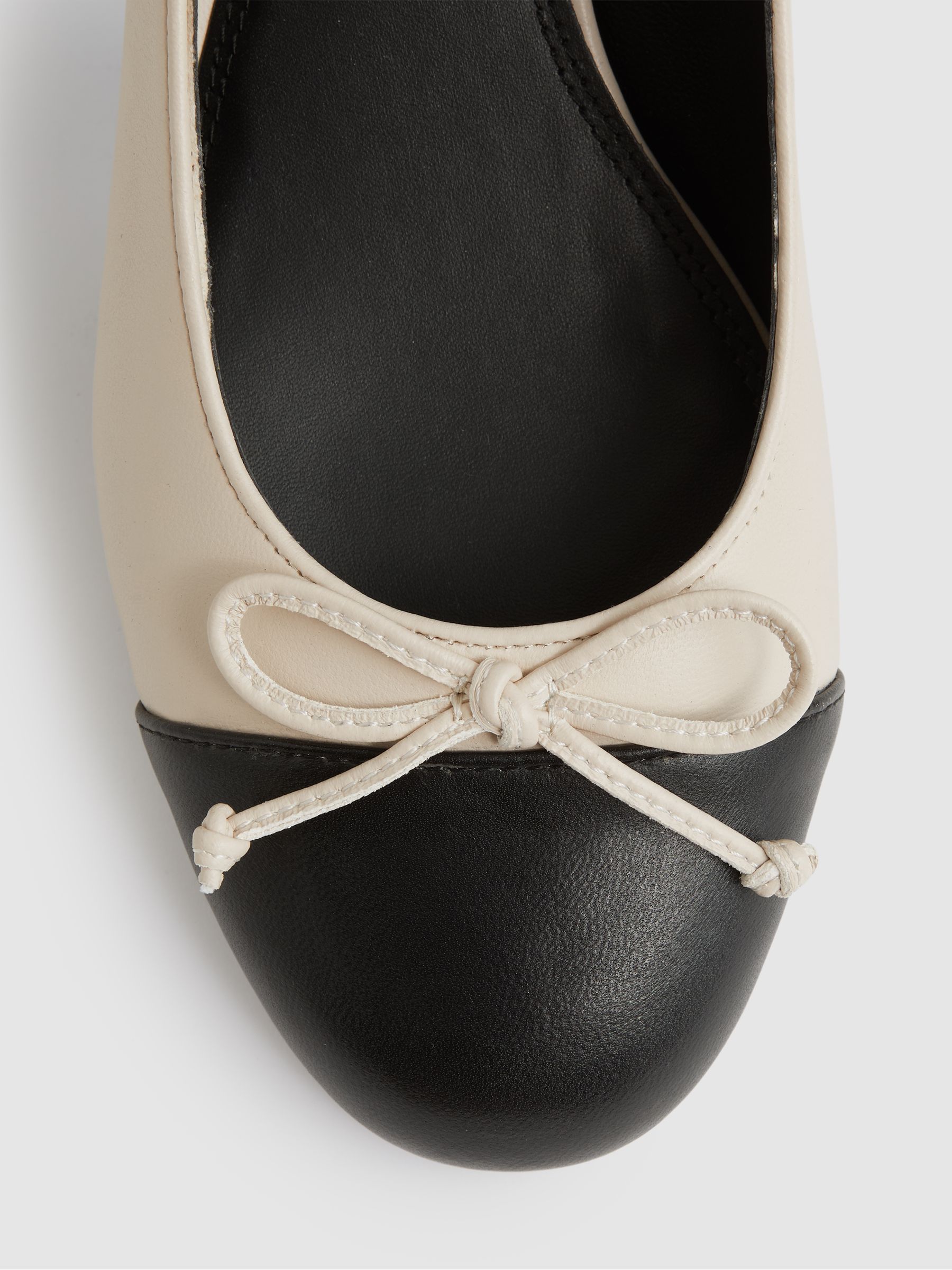 Leather Block Heel Ballerina Shoes in White/Black