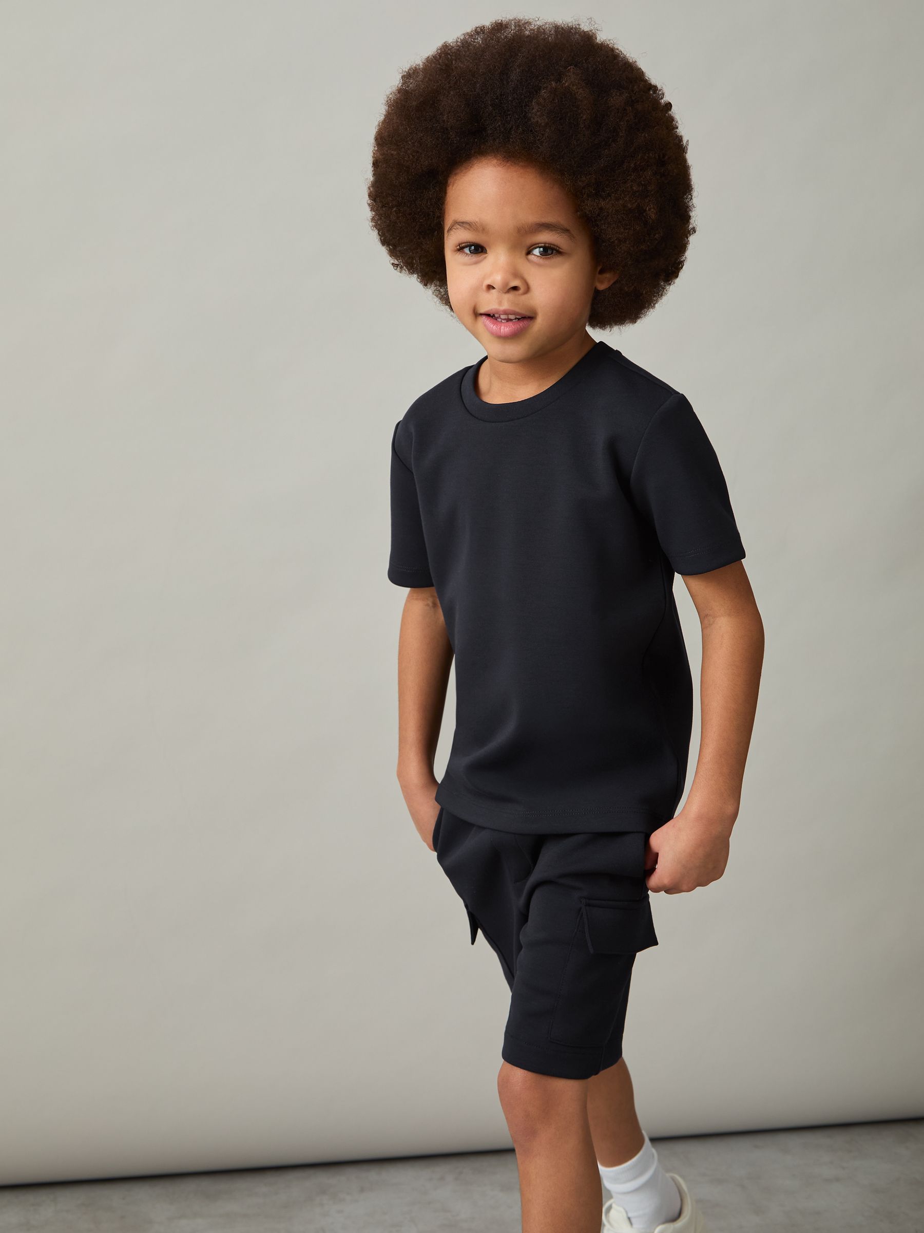 3-9 yrs Interlock-Jersey Crew-Neck T-Shirt in Navy