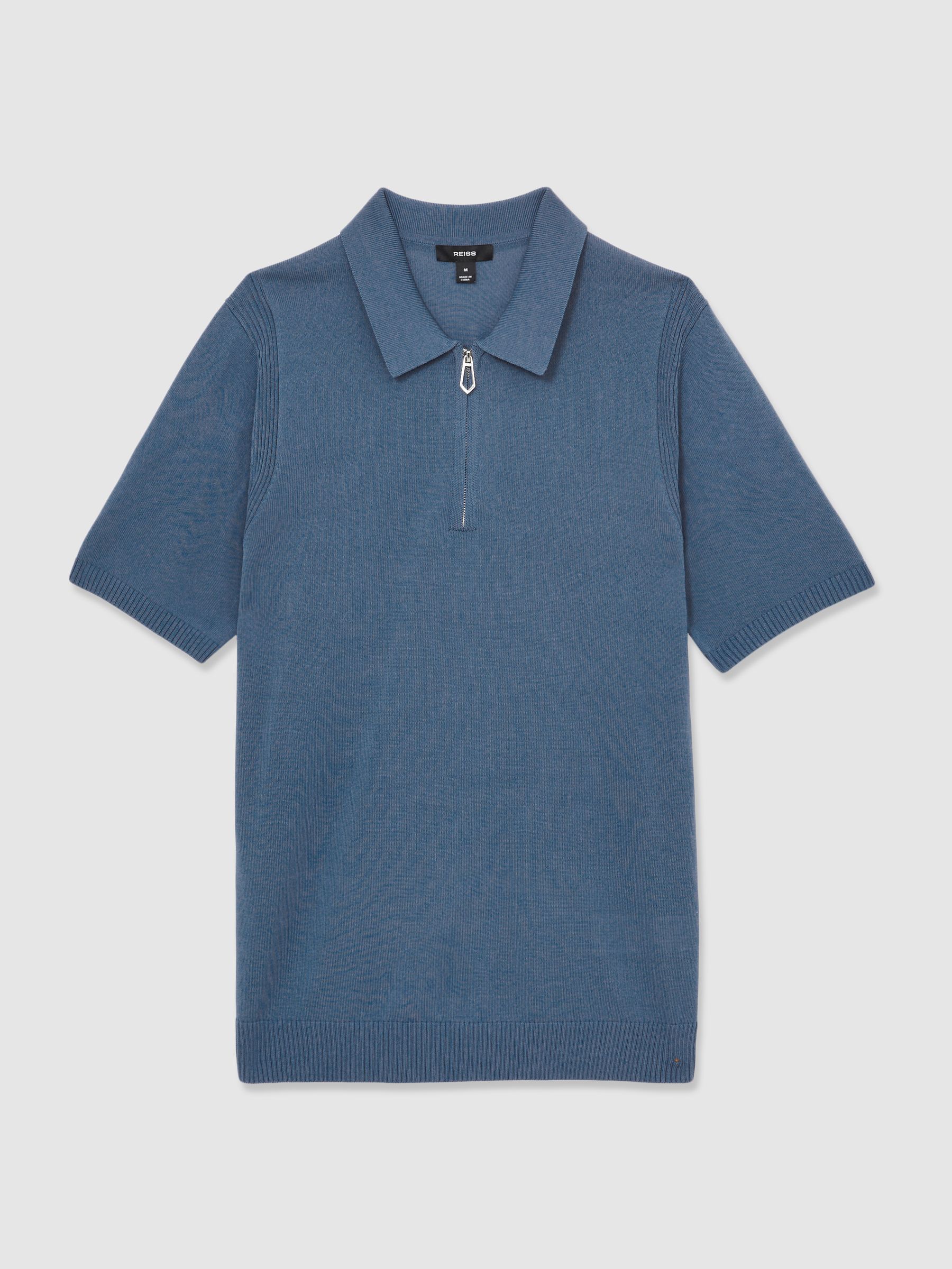 Cotton Half-Zip Knitted Polo Shirt in Airforce Blue