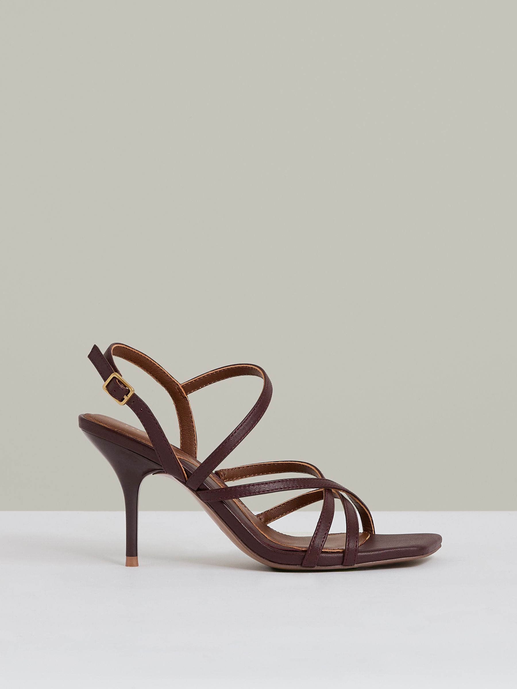 Leather Strappy Stiletto Sandals in Oxblood