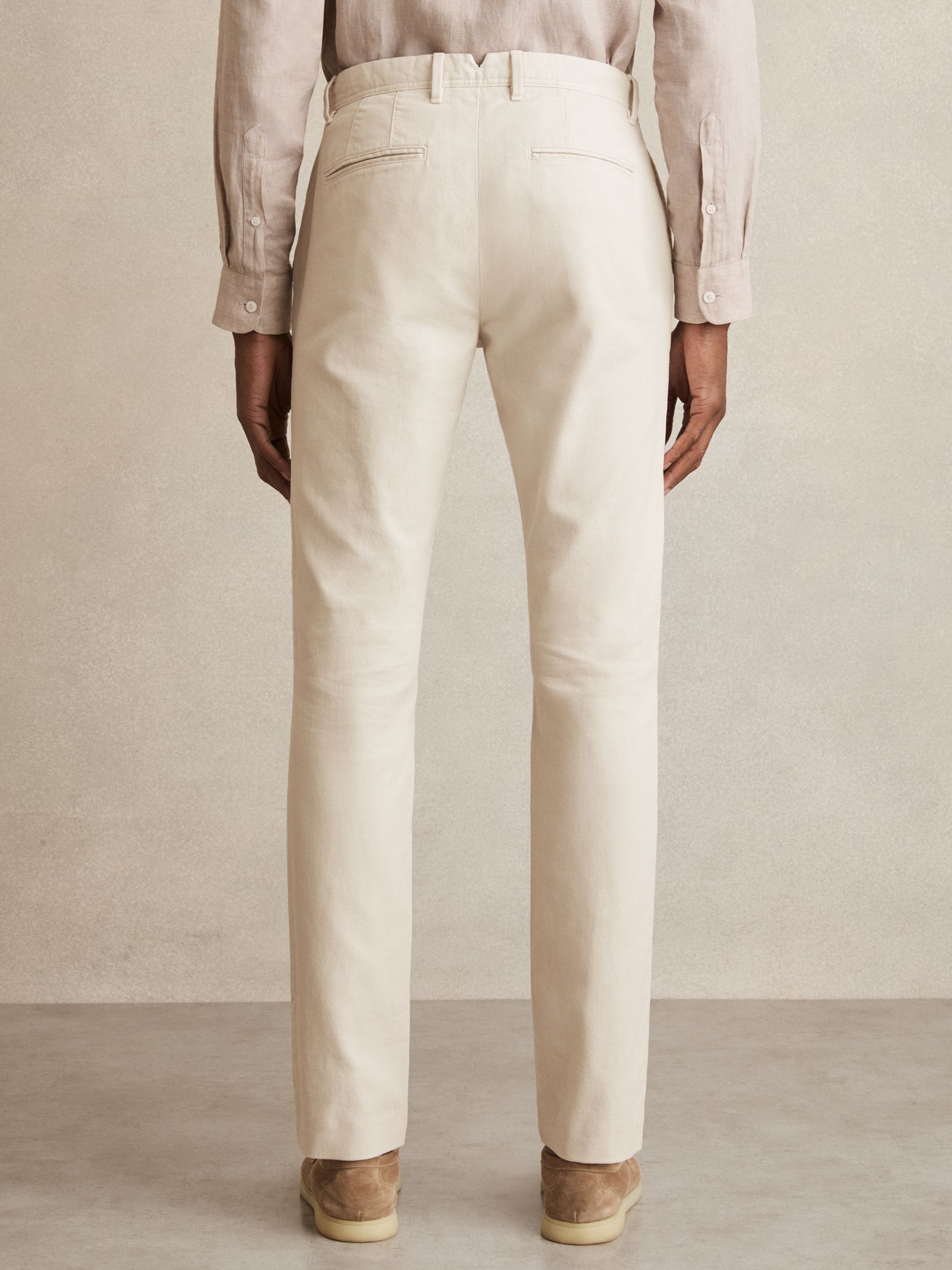 Cotton-Piqué Slim-Fit Chinos in Off White