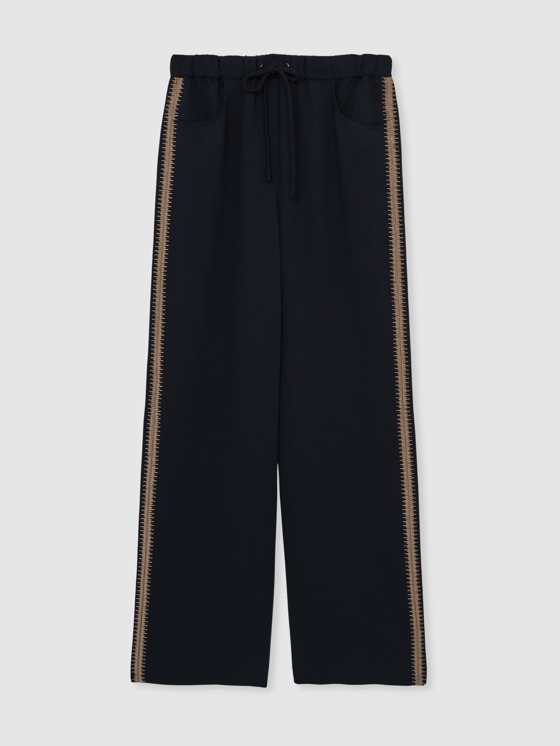 Petite Wide-Leg Embroidered Trousers in Navy