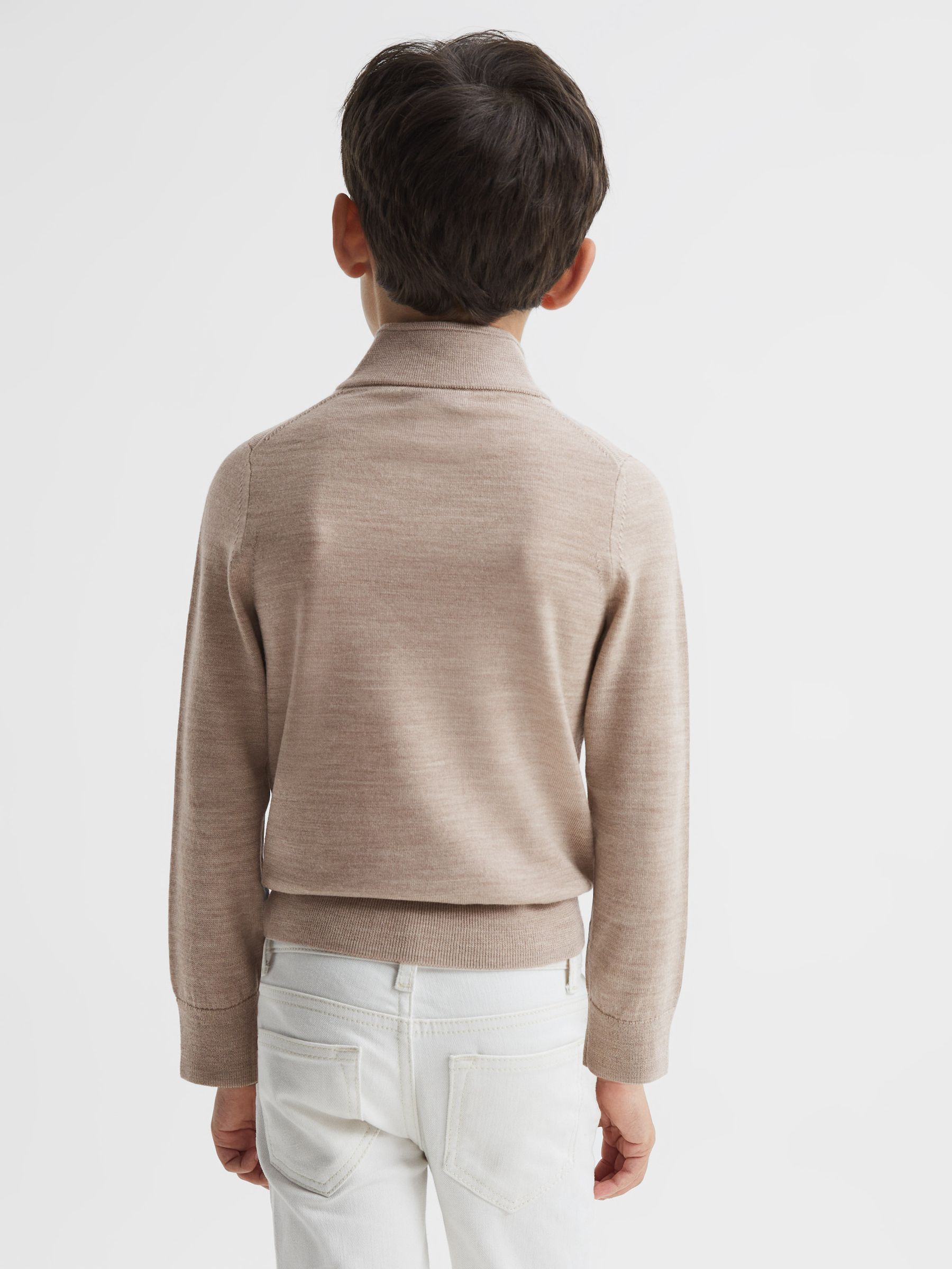 3-9 yrs Merino Wool Zip-Neck Jumper in Wheat Melange