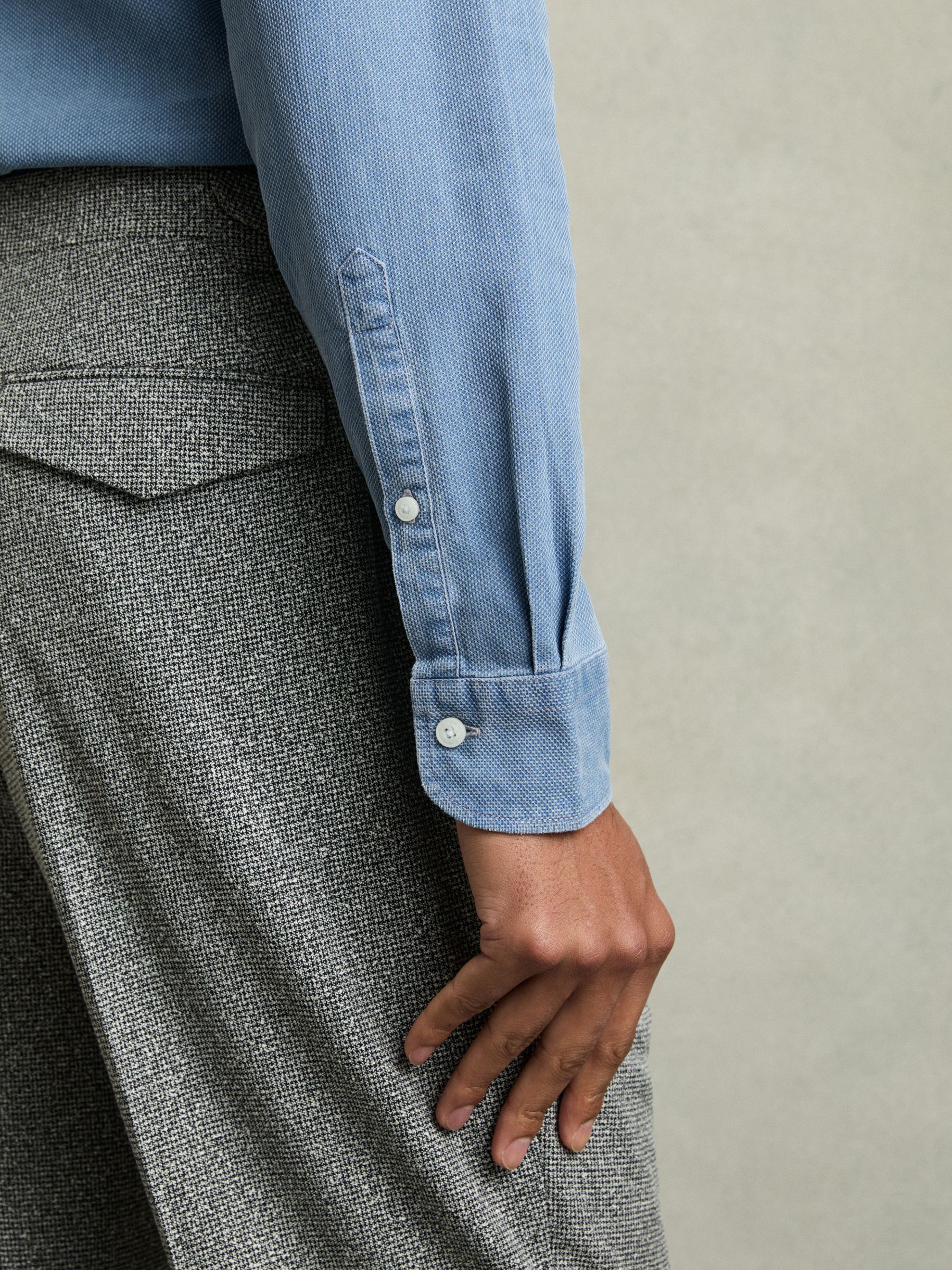 Denim Piqué Button-Through Shirt in Indigo Blue