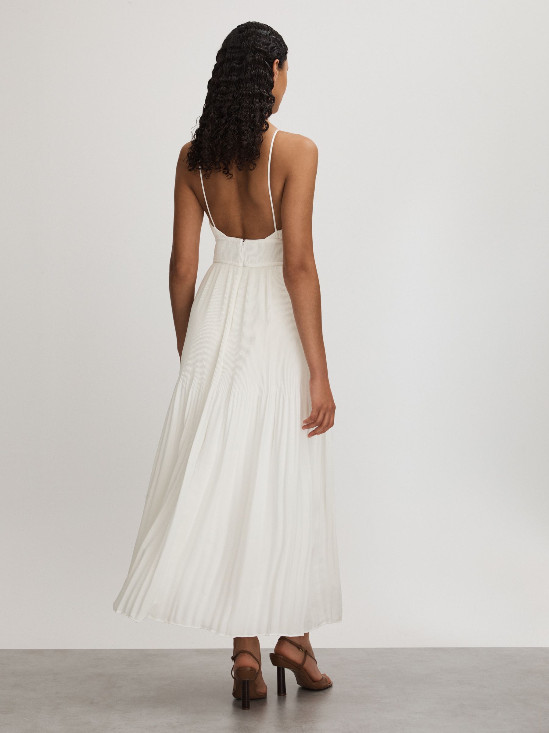 Garren Ivory Amur Plisse Halter Neck Maxi Dress