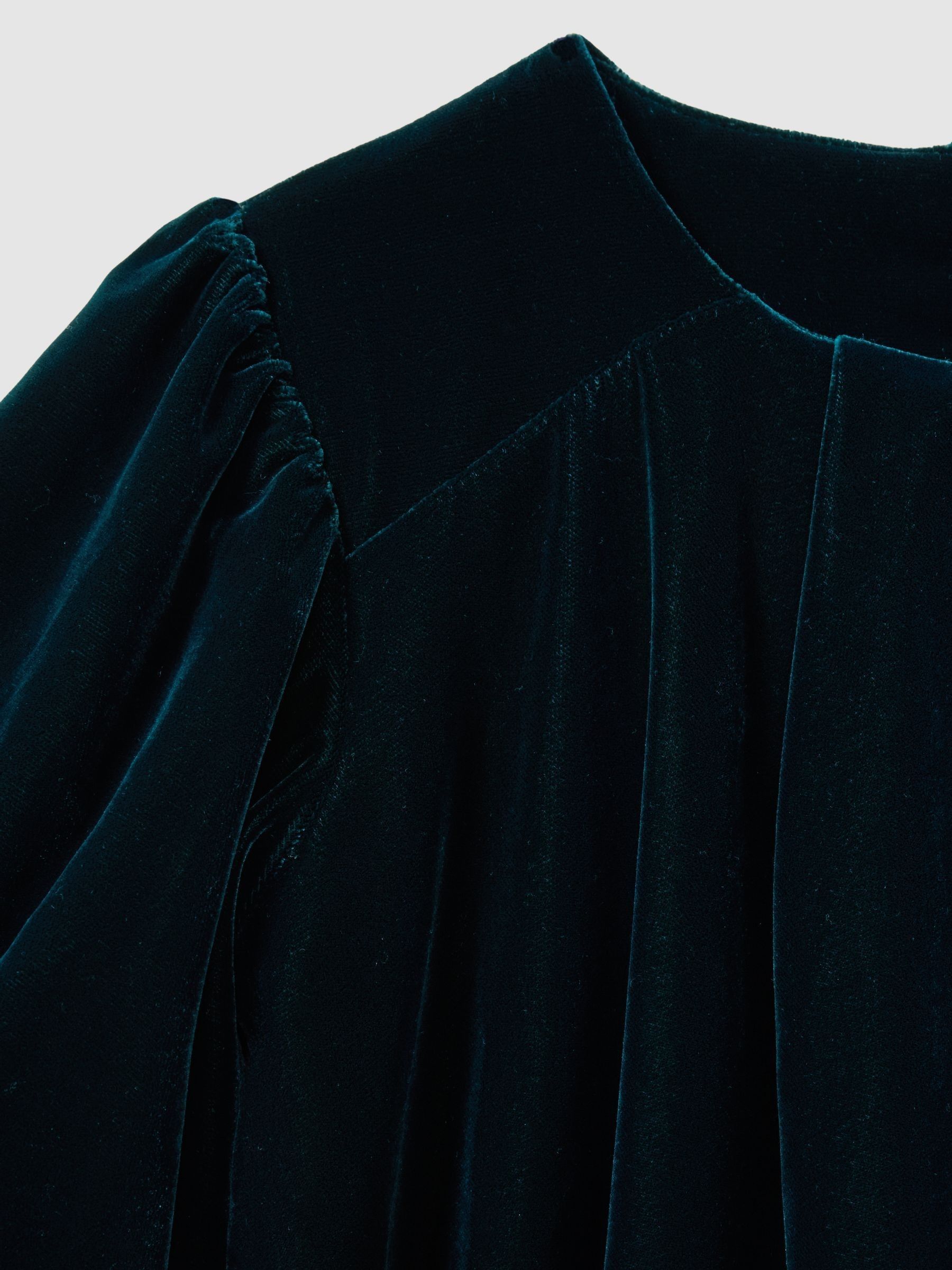 4-9 yrs Gathered-Velvet Shift Dress in Teal