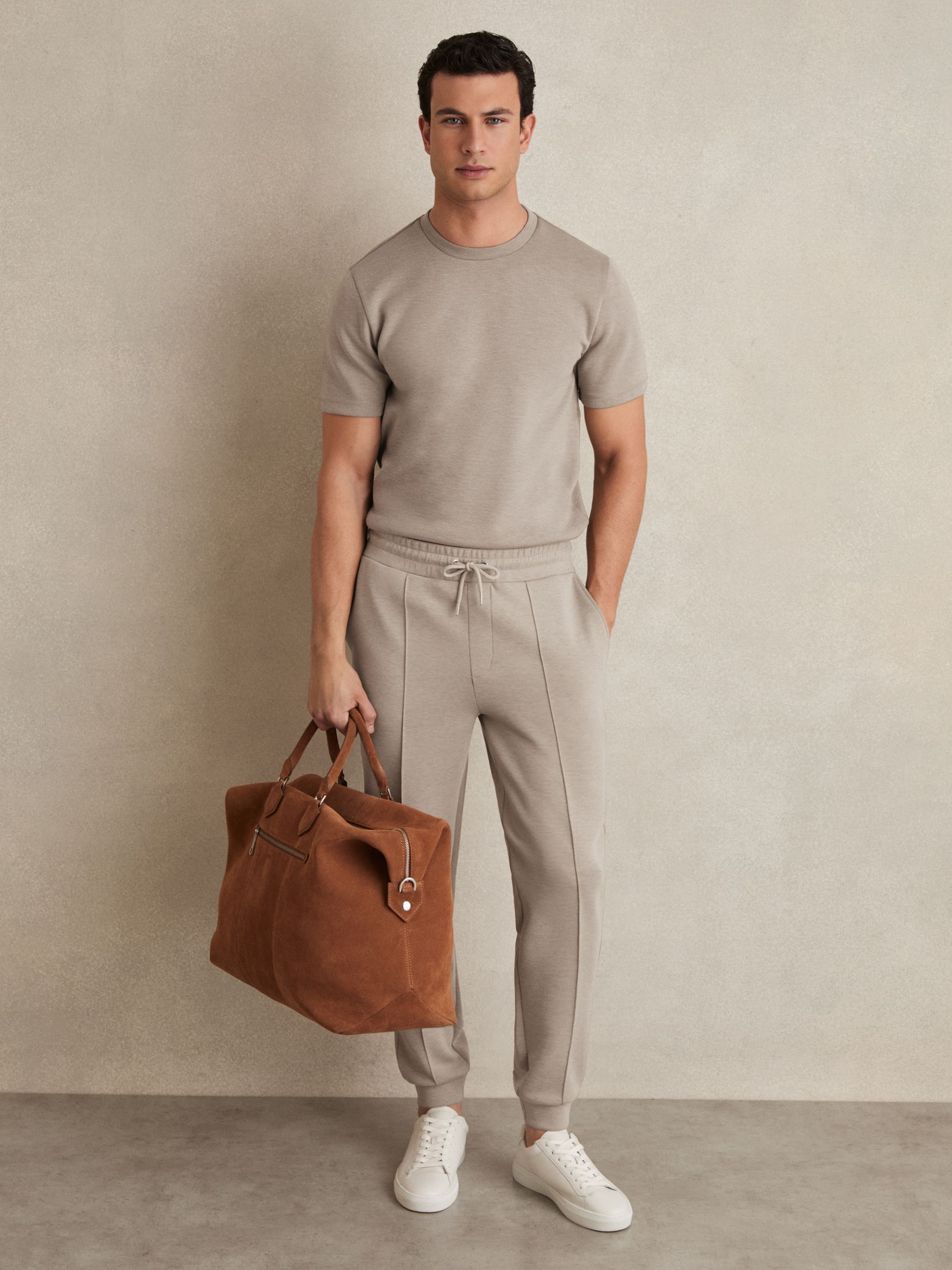 Stretch Jersey Tailored Joggers in Taupe