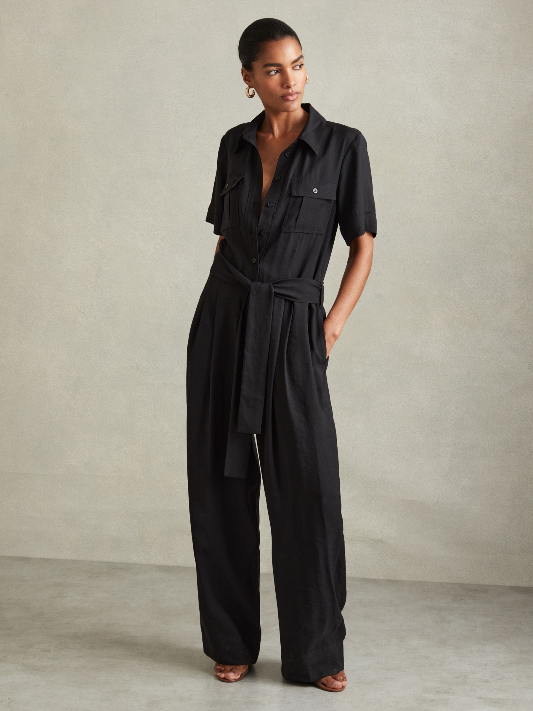 Joanie Black Belted Utility Wide Leg Jumpsuit