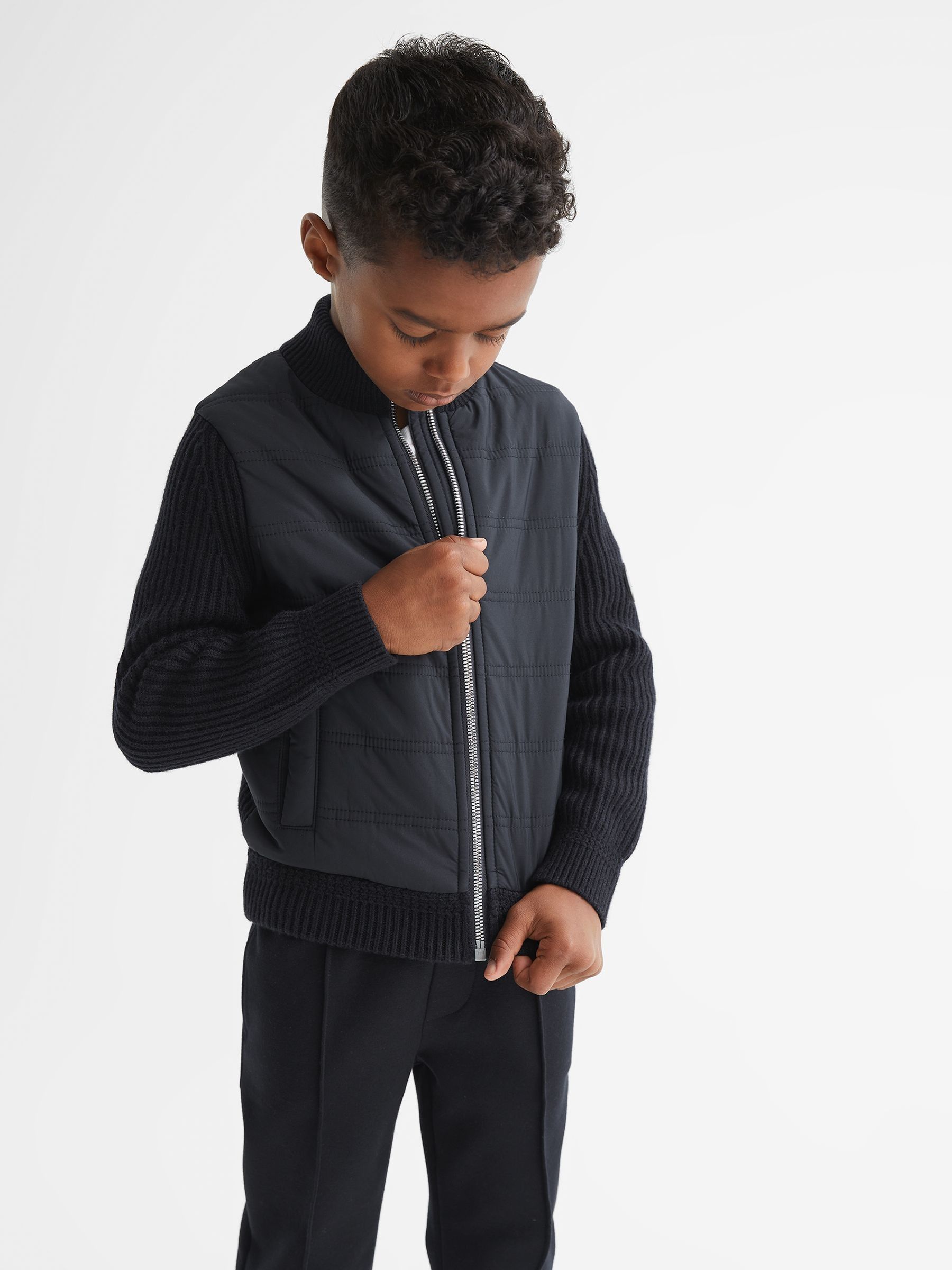 3-9 yrs Hybrid Zip Through Quilted Jacket in Navy