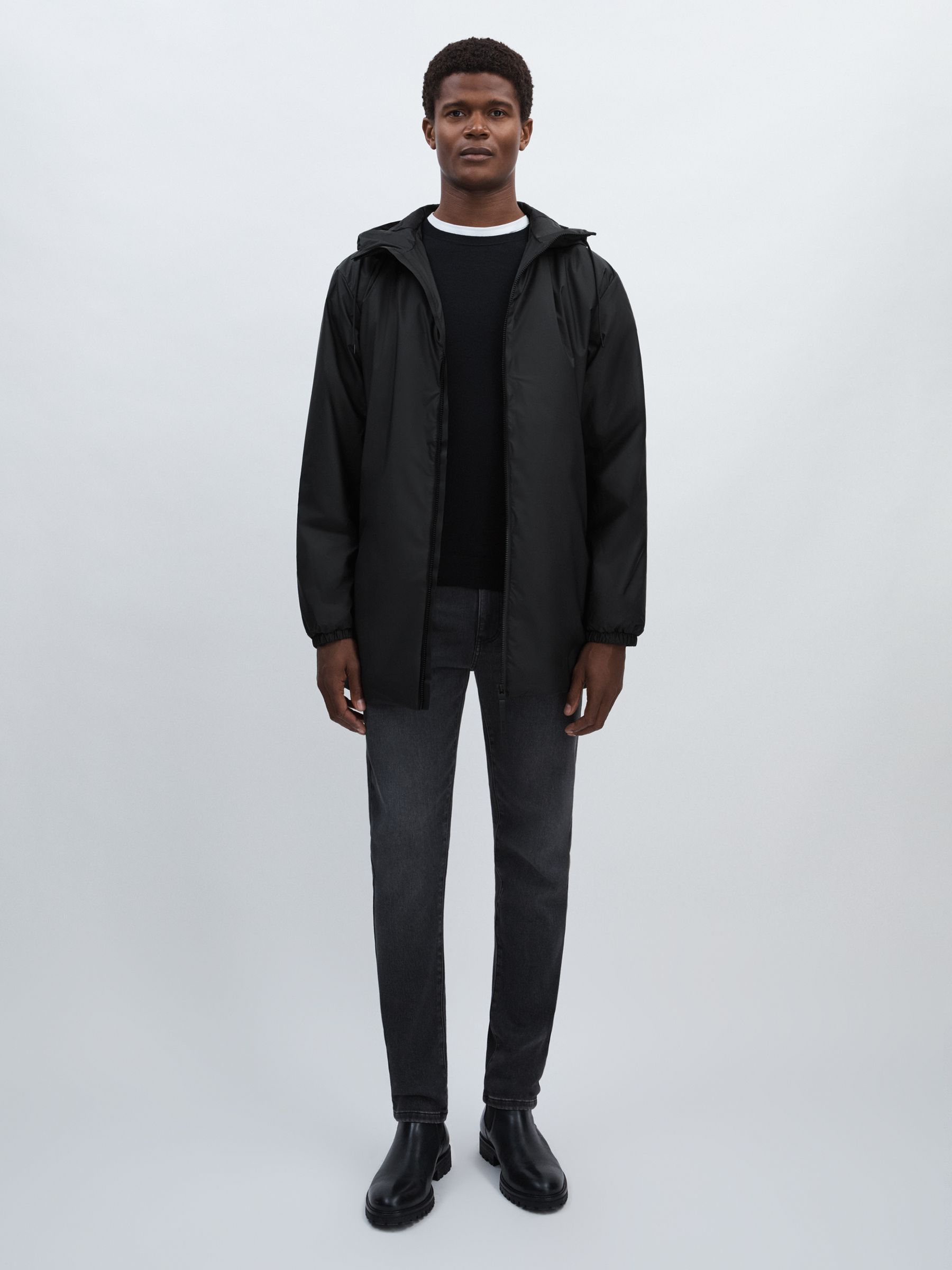 Rains Long Hooded Insulated Jacket in Black