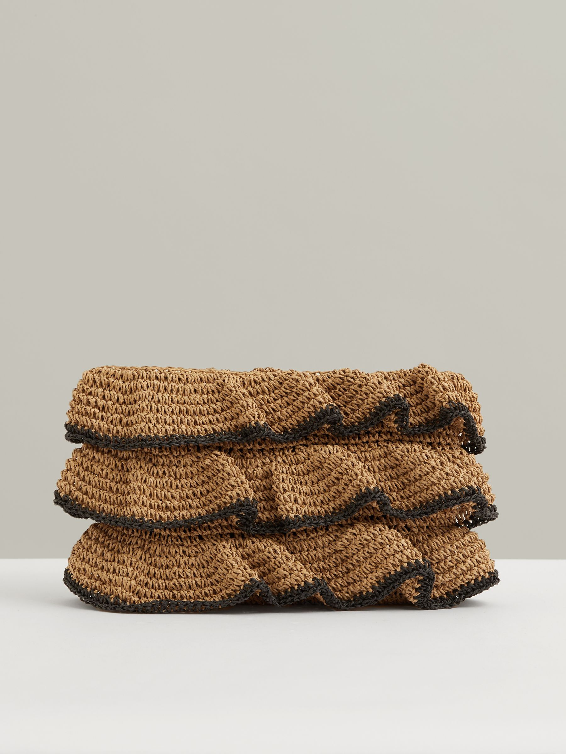 Raffia Ruffle Clutch Bag in Natural