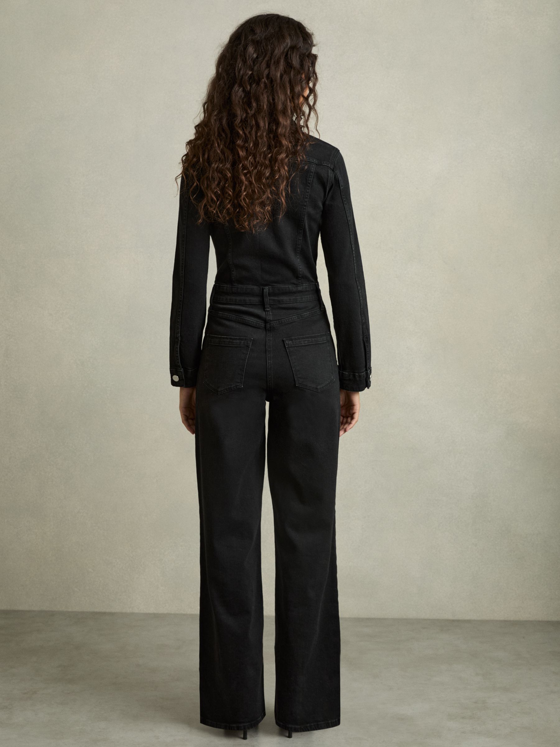 Cotton-Blend Denim Relaxed-Fit Jumpsuit in Black