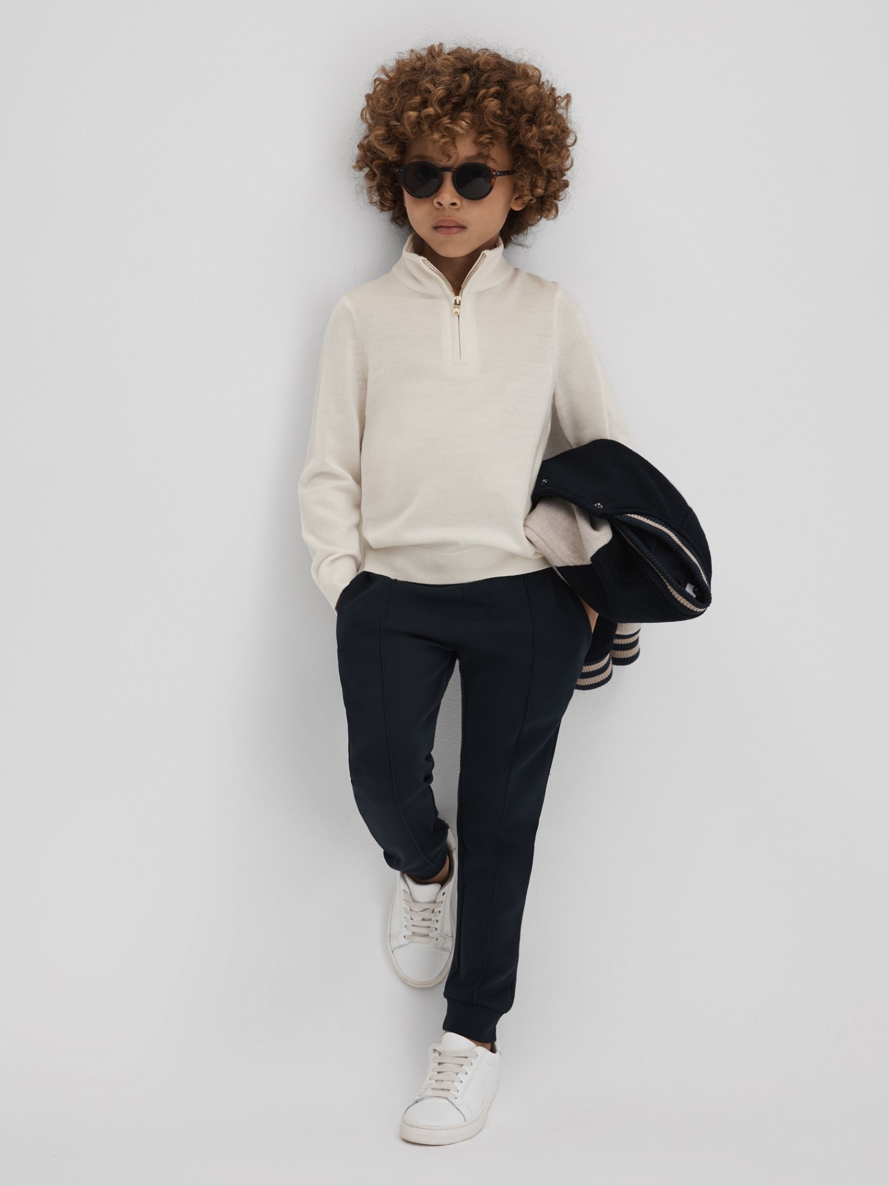 3-9 yrs Wool Half-Zip Funnel Neck Jumper in Snow