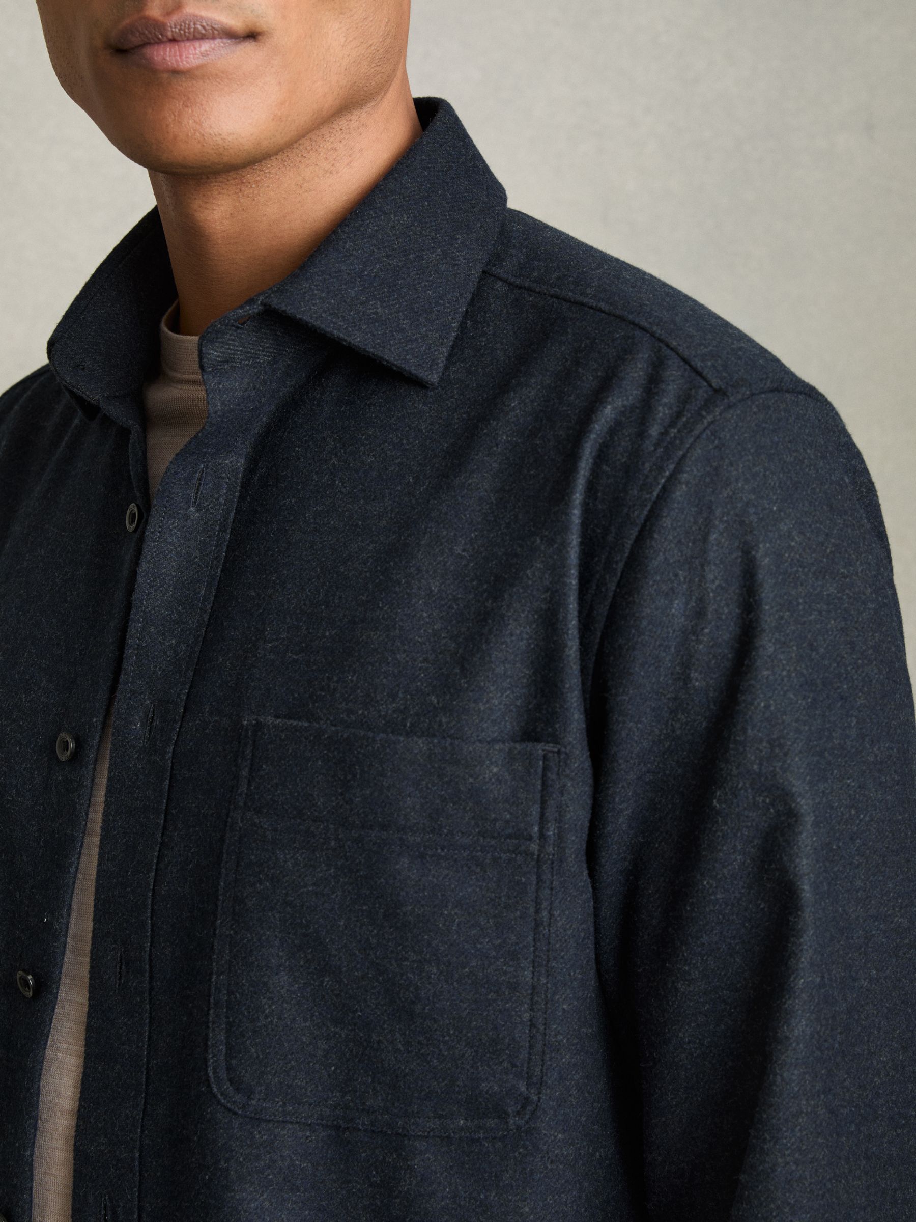 Twin-Pocket Button-Through Overshirt in Navy