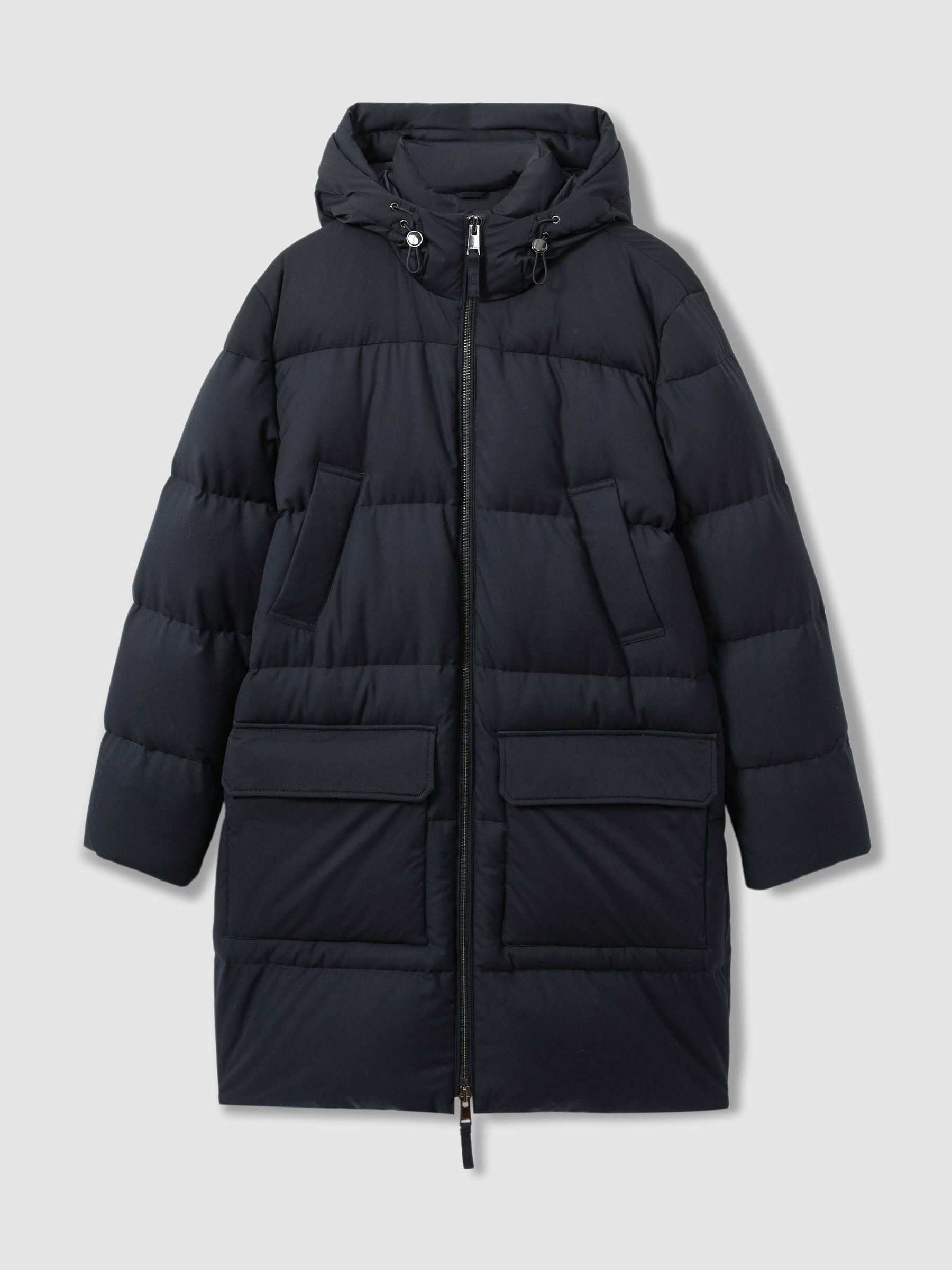 Quilted Longline Puffer Coat in Navy