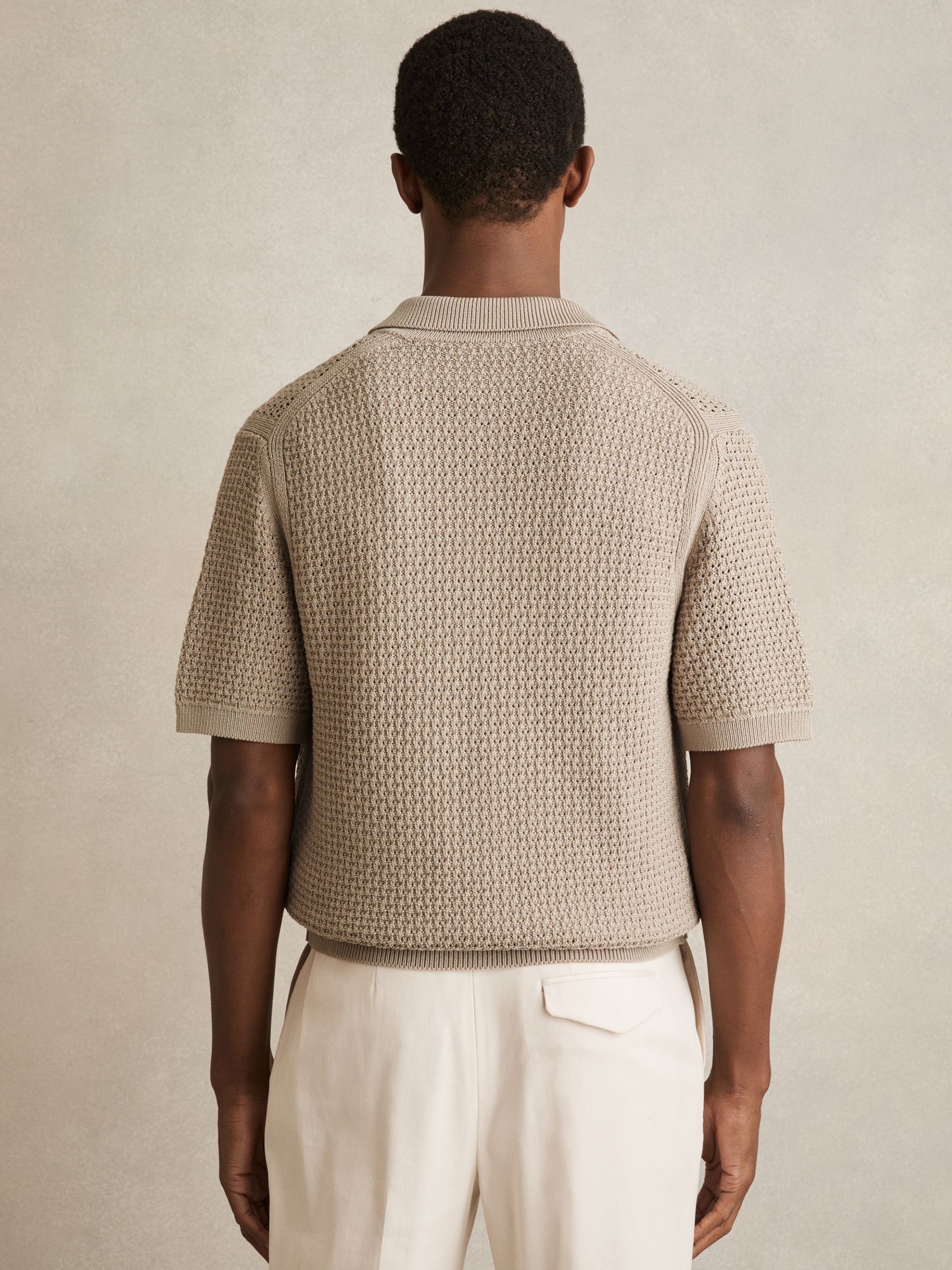Textured-Knit Zip-Through Shirt in Stone