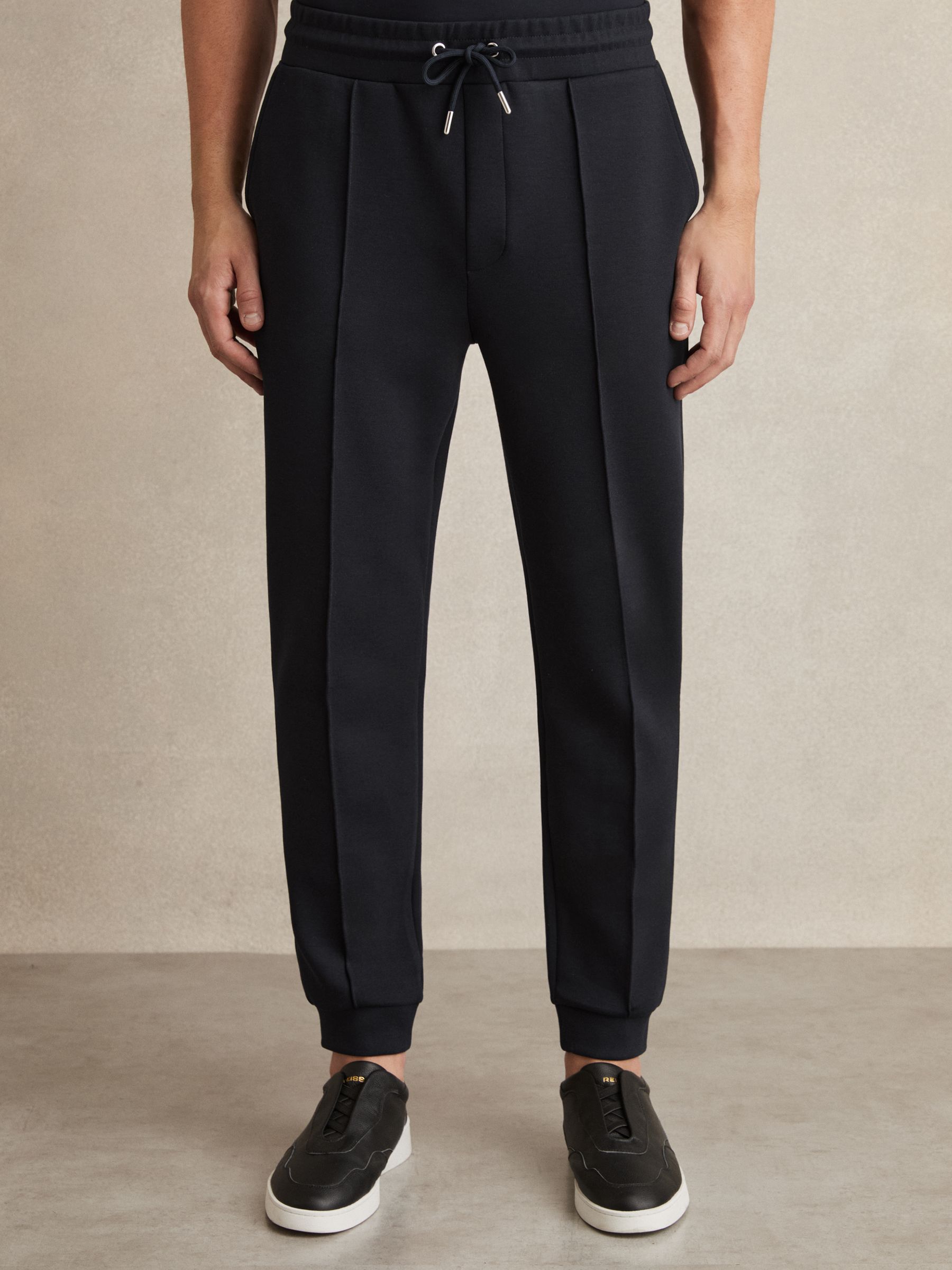 Stretch Jersey Tailored Joggers in Navy Blue