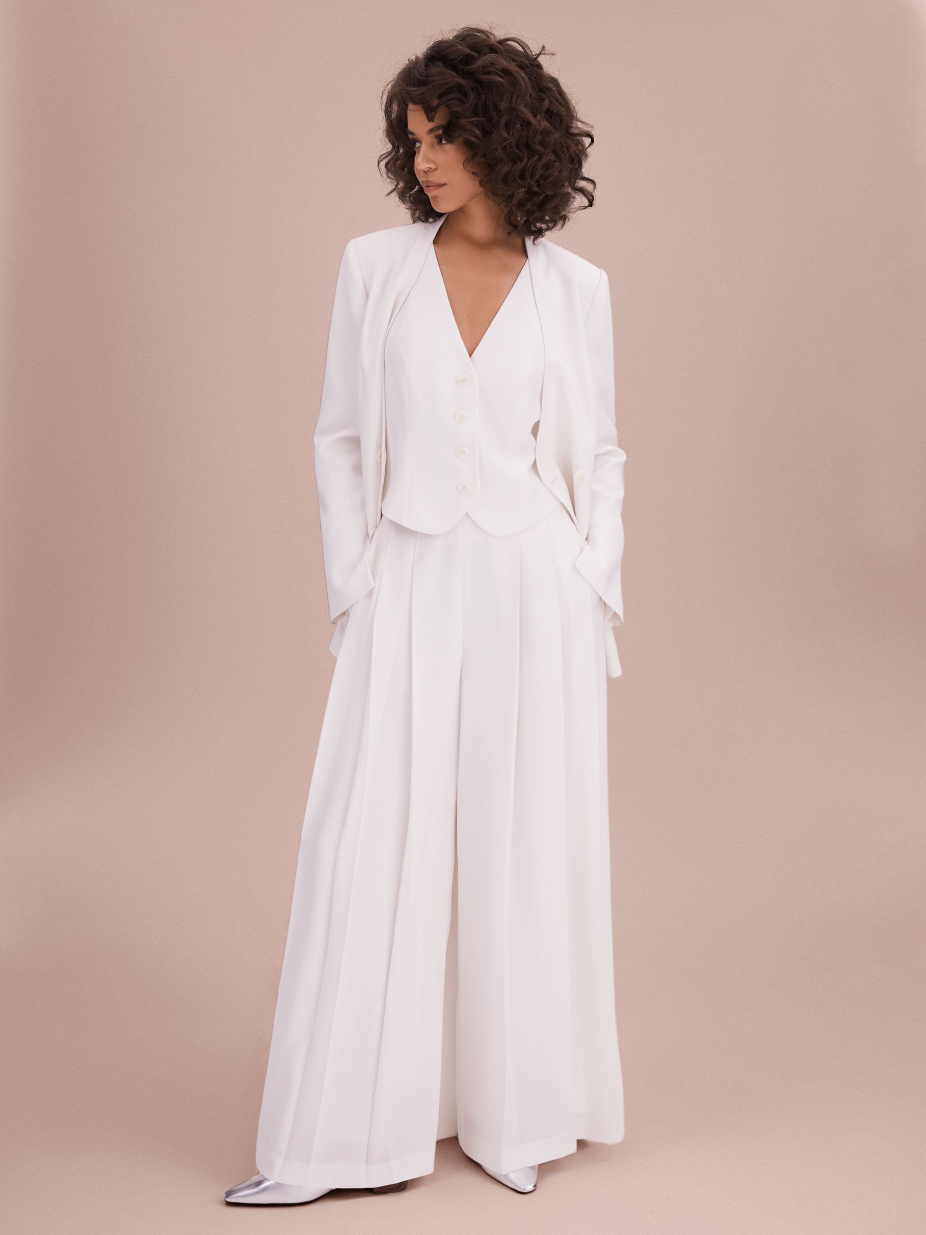 Florere Collarless Double Breasted Blazer in Ivory